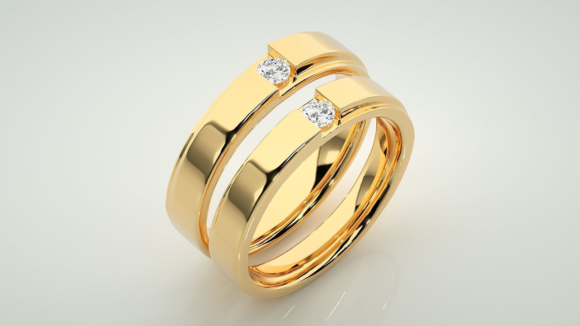 Solitaire Couple Band Ring 3dm stl render detail 3D print model_12