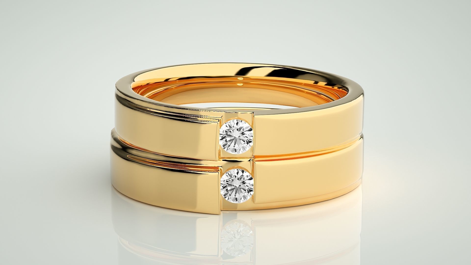 Solitaire Couple Band Ring 3dm stl render detail 3D print model_11
