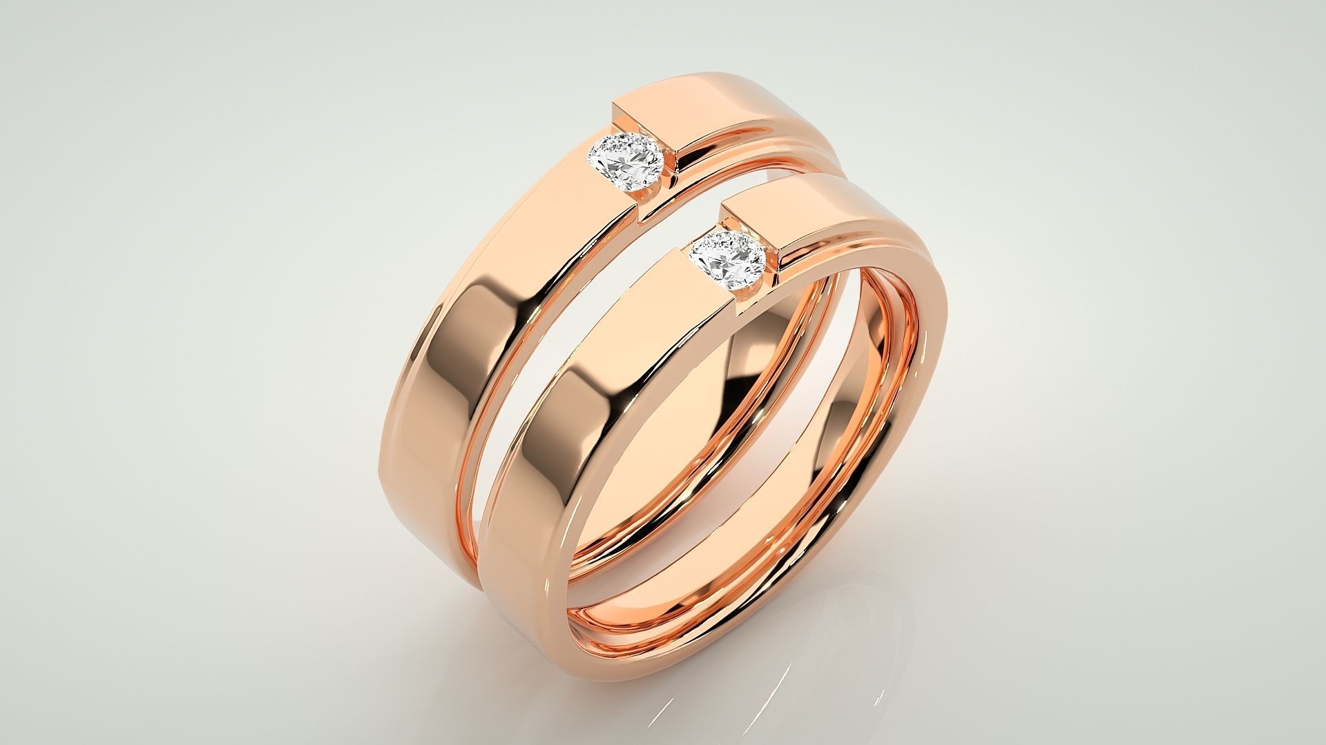 Solitaire Couple Band Ring 3dm stl render detail 3D print model_3