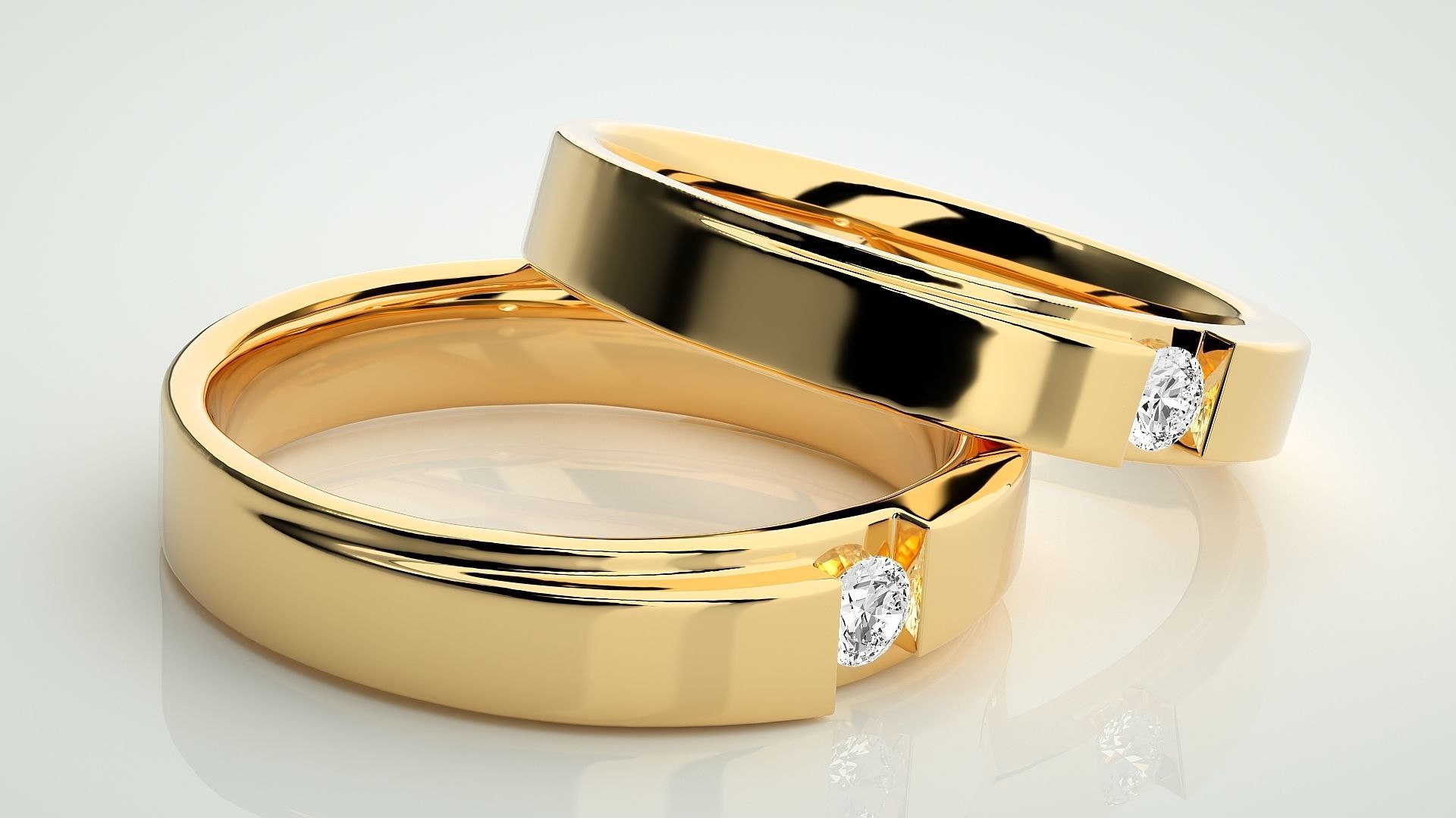 Solitaire Couple Band Ring 3dm stl render detail 3D print model_10