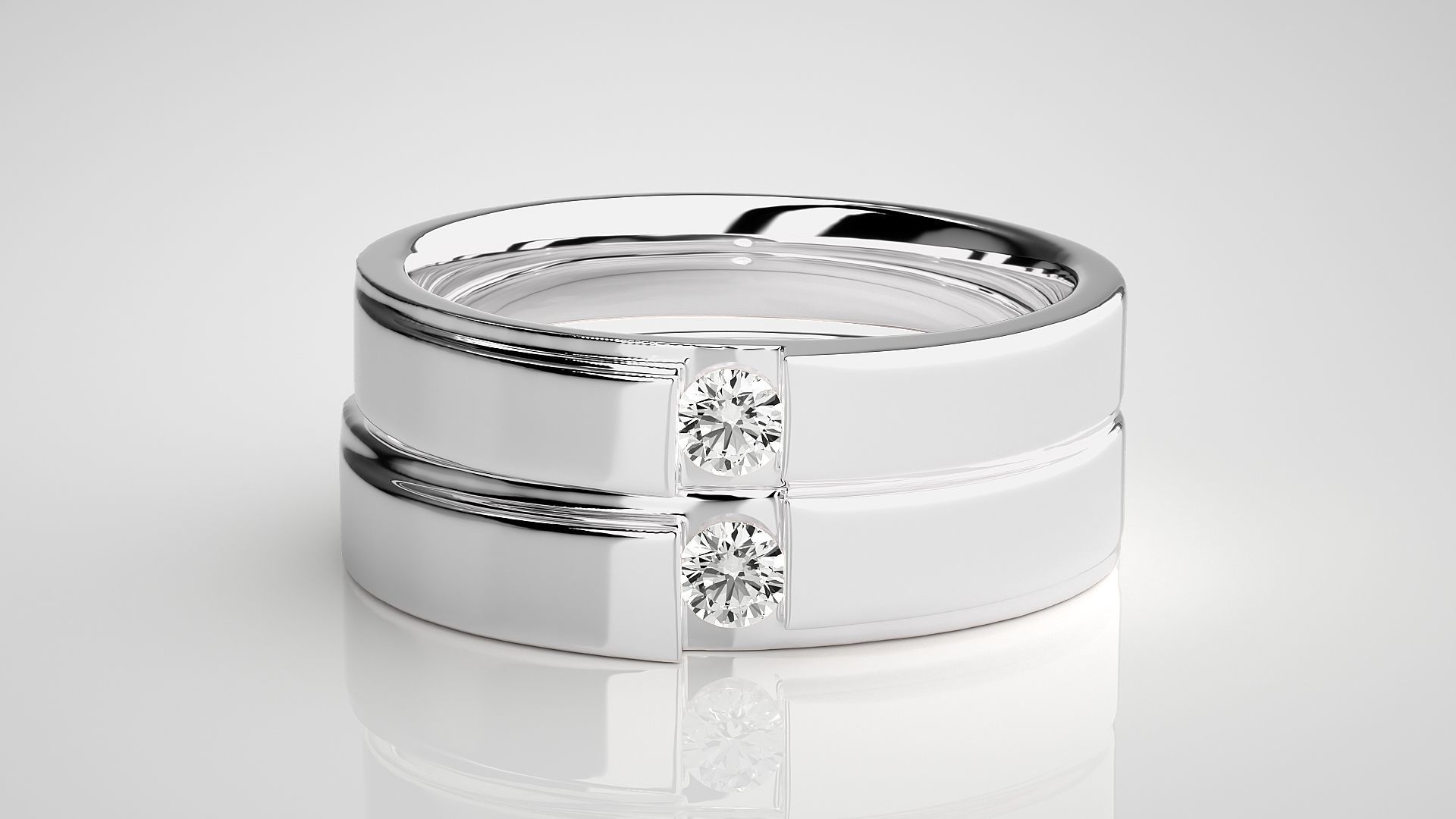 Solitaire Couple Band Ring 3dm stl render detail 3D print model_6