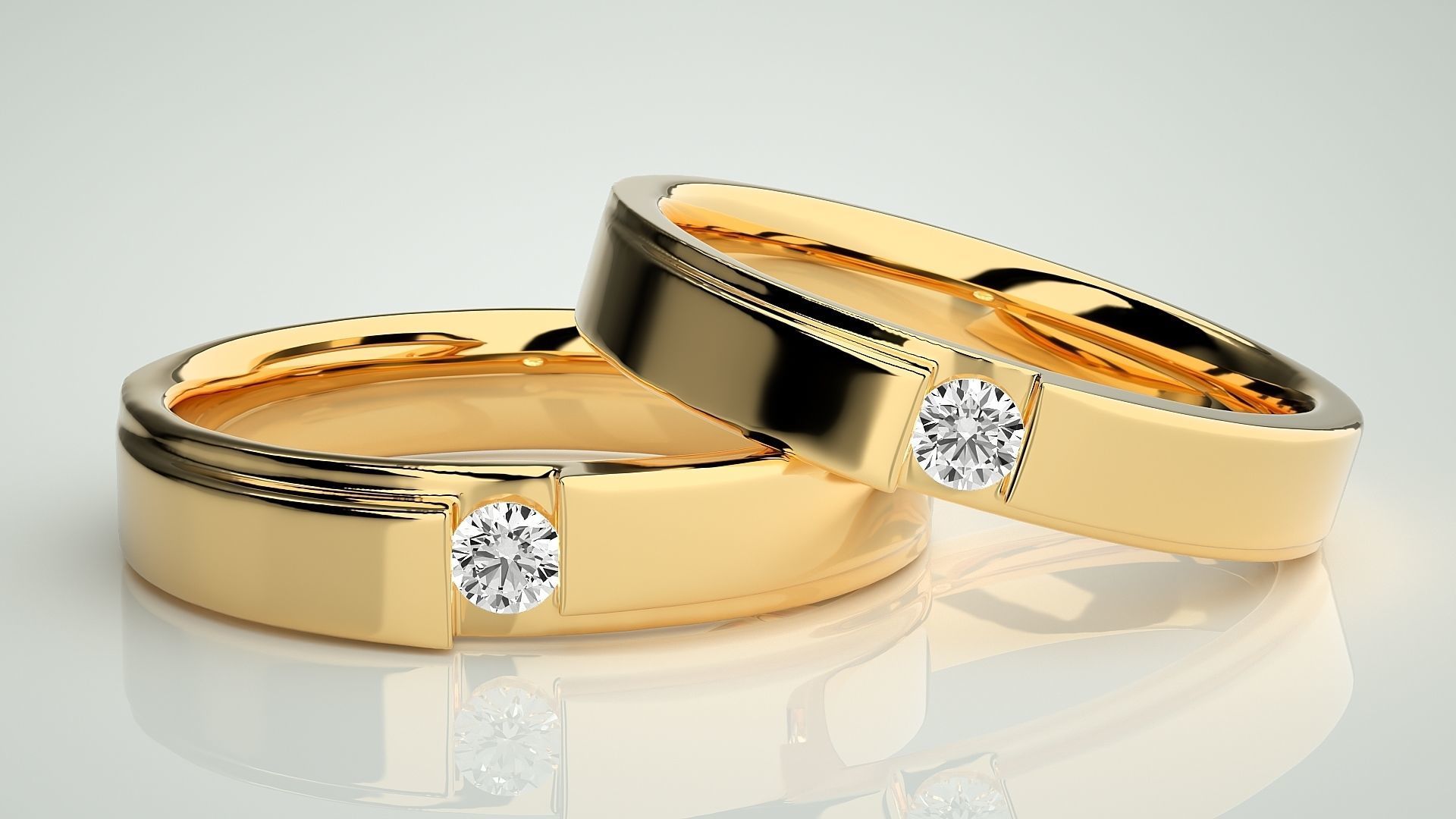 Solitaire Couple Band Ring 3dm stl render detail 3D print model_9