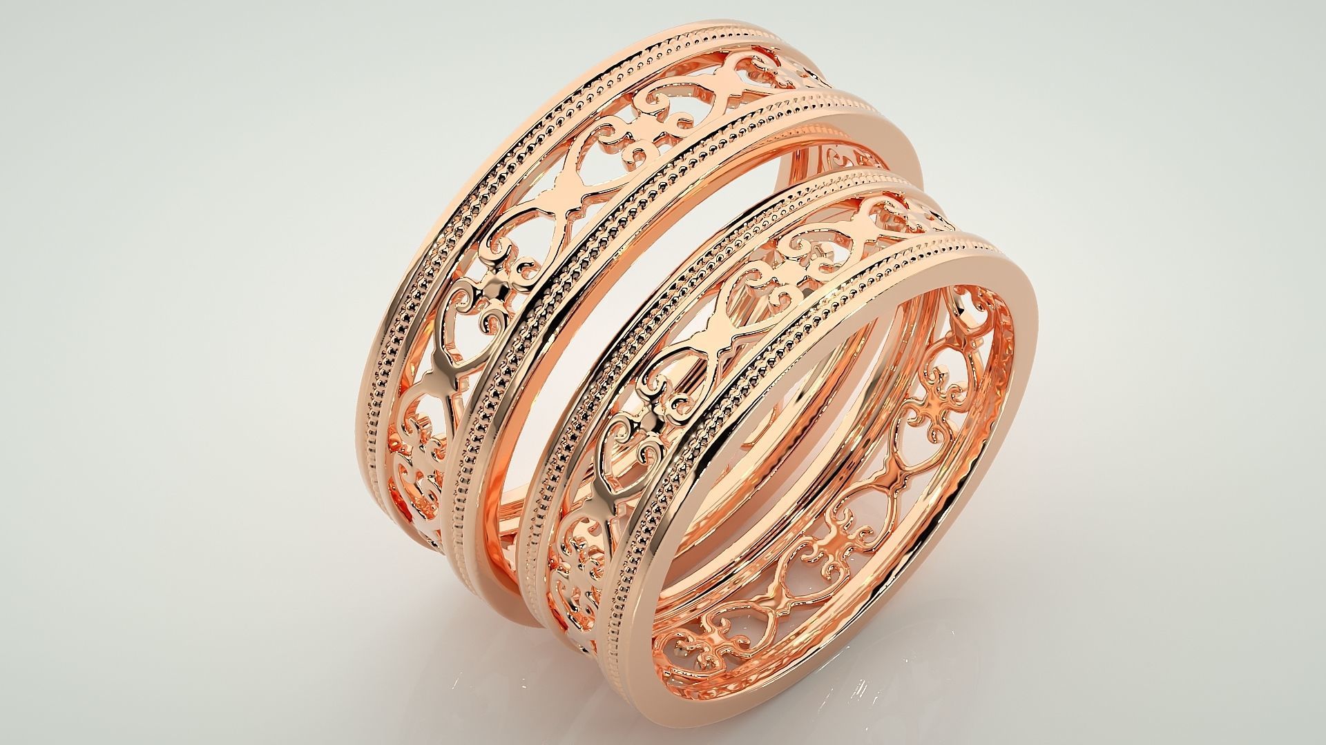Plain Gold Mesh Couple Band Ring 3dm stl render detail 3D print model_3