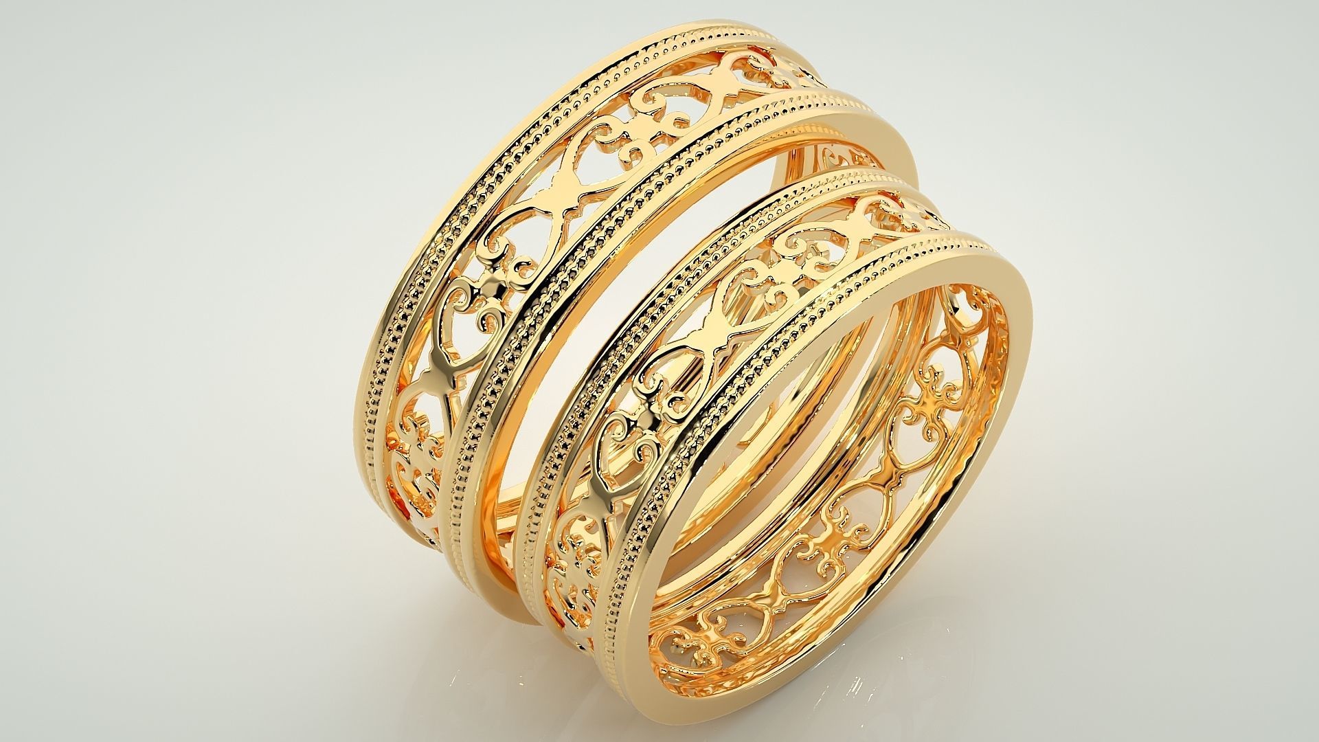 Plain Gold Mesh Couple Band Ring 3dm stl render detail 3D print model_12
