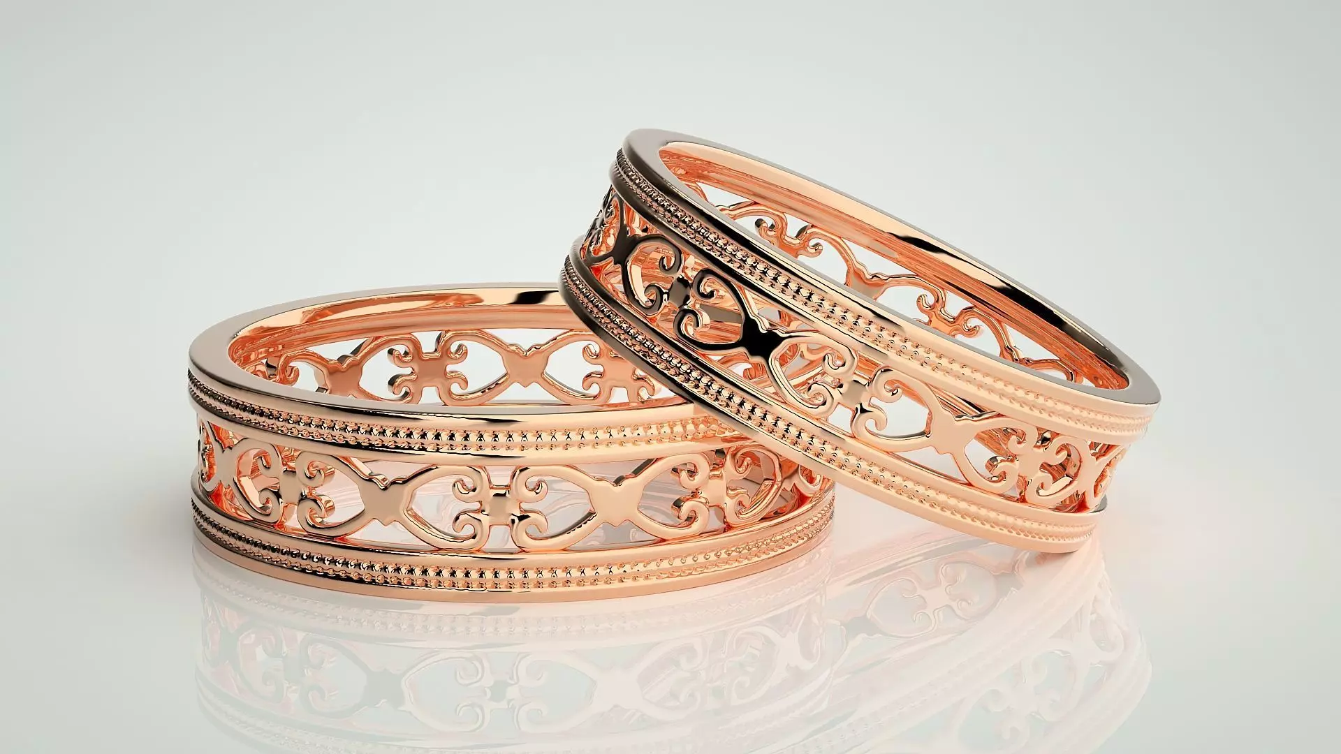 Plain Gold Mesh Couple Band Ring 3dm stl render detail 3D print model_0