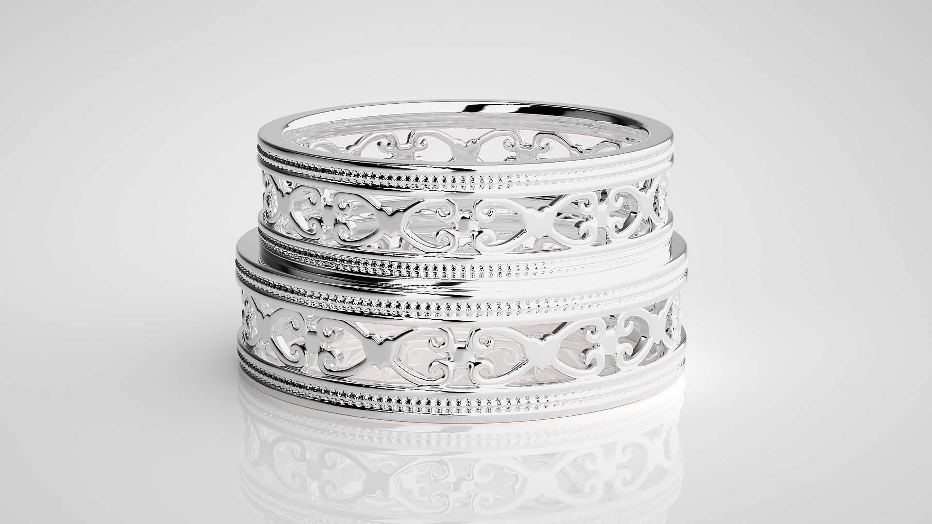 Plain Gold Mesh Couple Band Ring 3dm stl render detail 3D print model_7