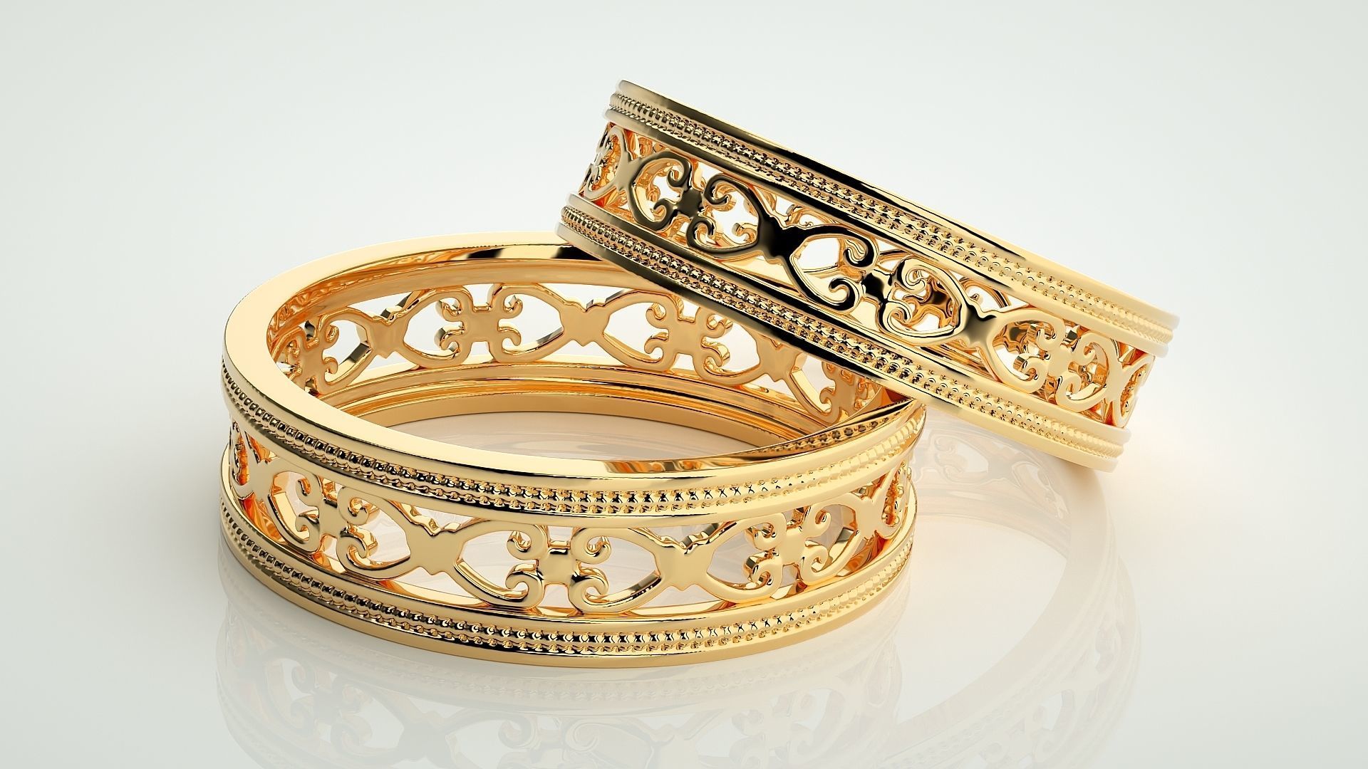 Plain Gold Mesh Couple Band Ring 3dm stl render detail 3D print model_10