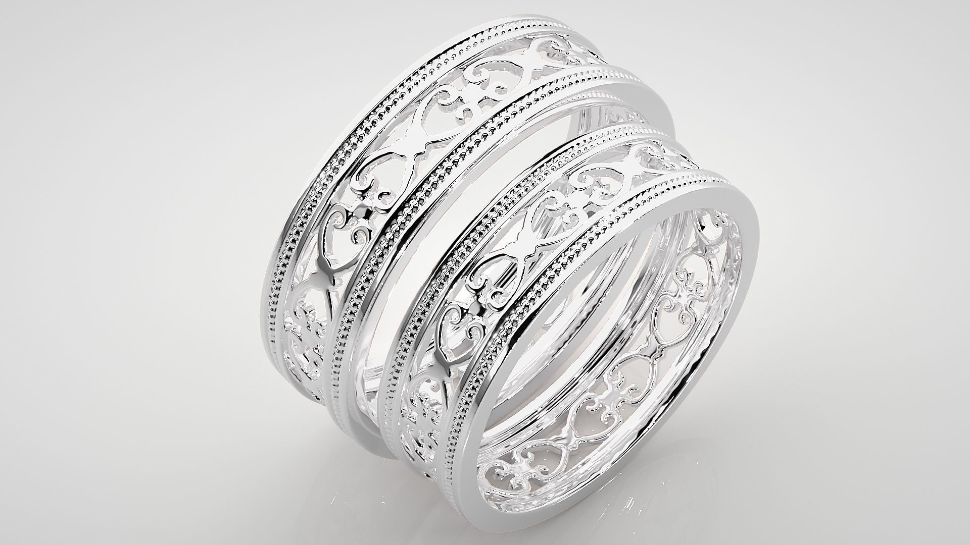 Plain Gold Mesh Couple Band Ring 3dm stl render detail 3D print model_8