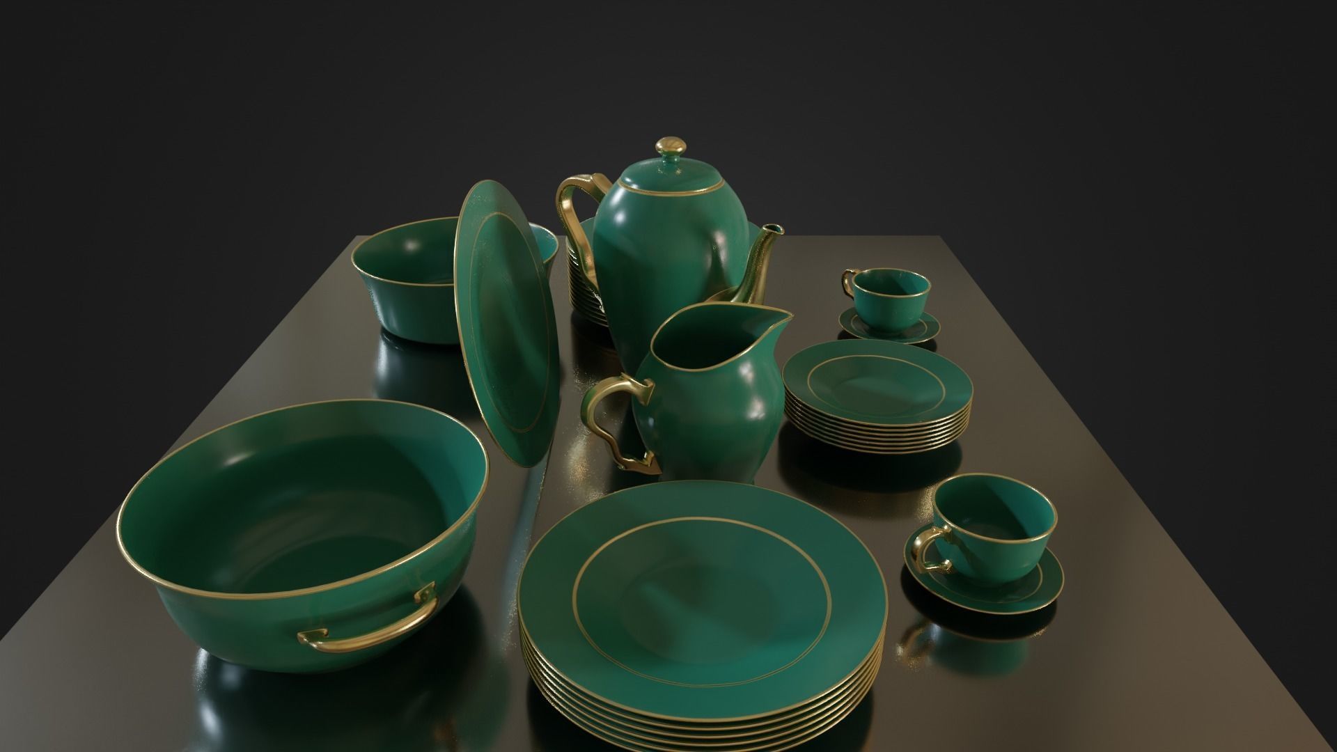Dinner set 01 Low-poly 3D model_10