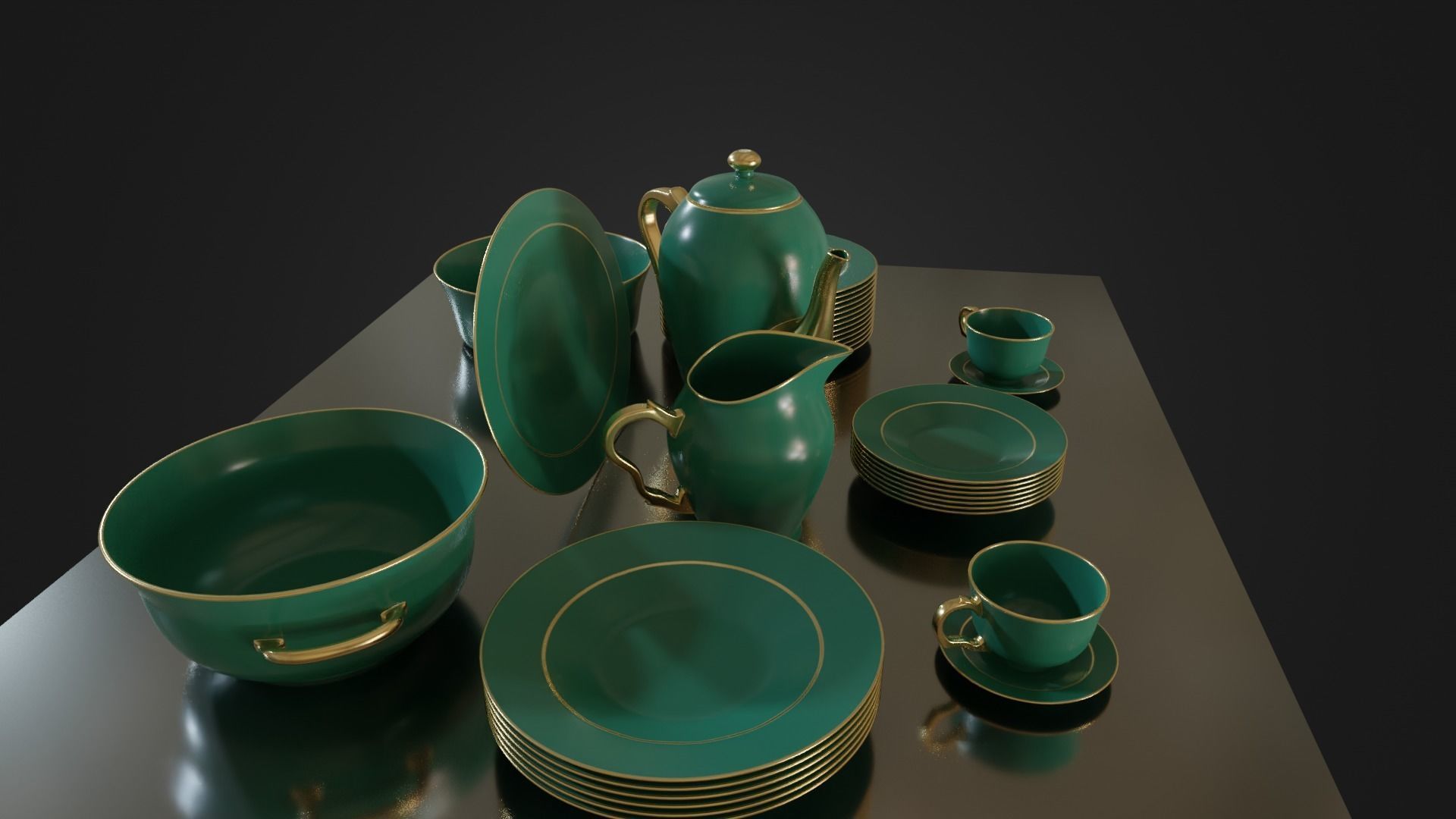 Dinner set 01 Low-poly 3D model_9