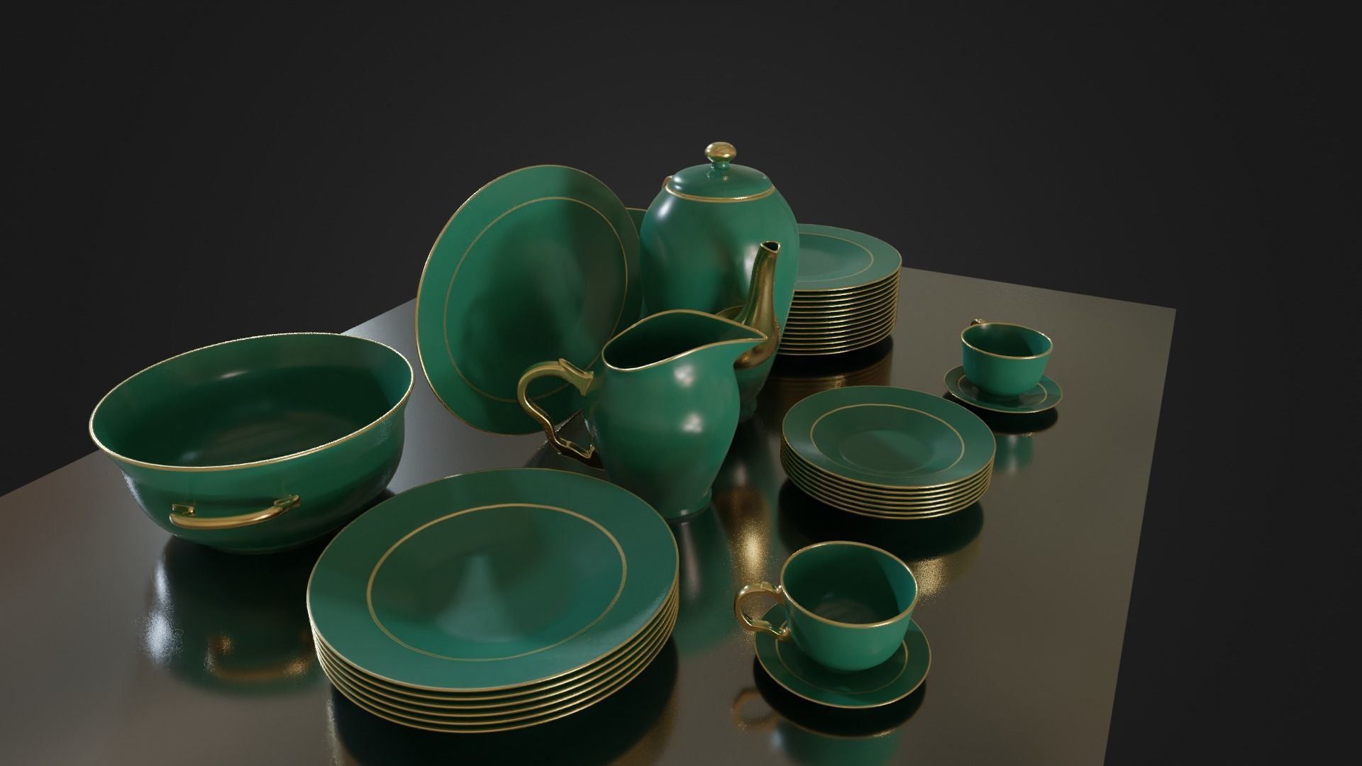 Dinner set 01 Low-poly 3D model_7