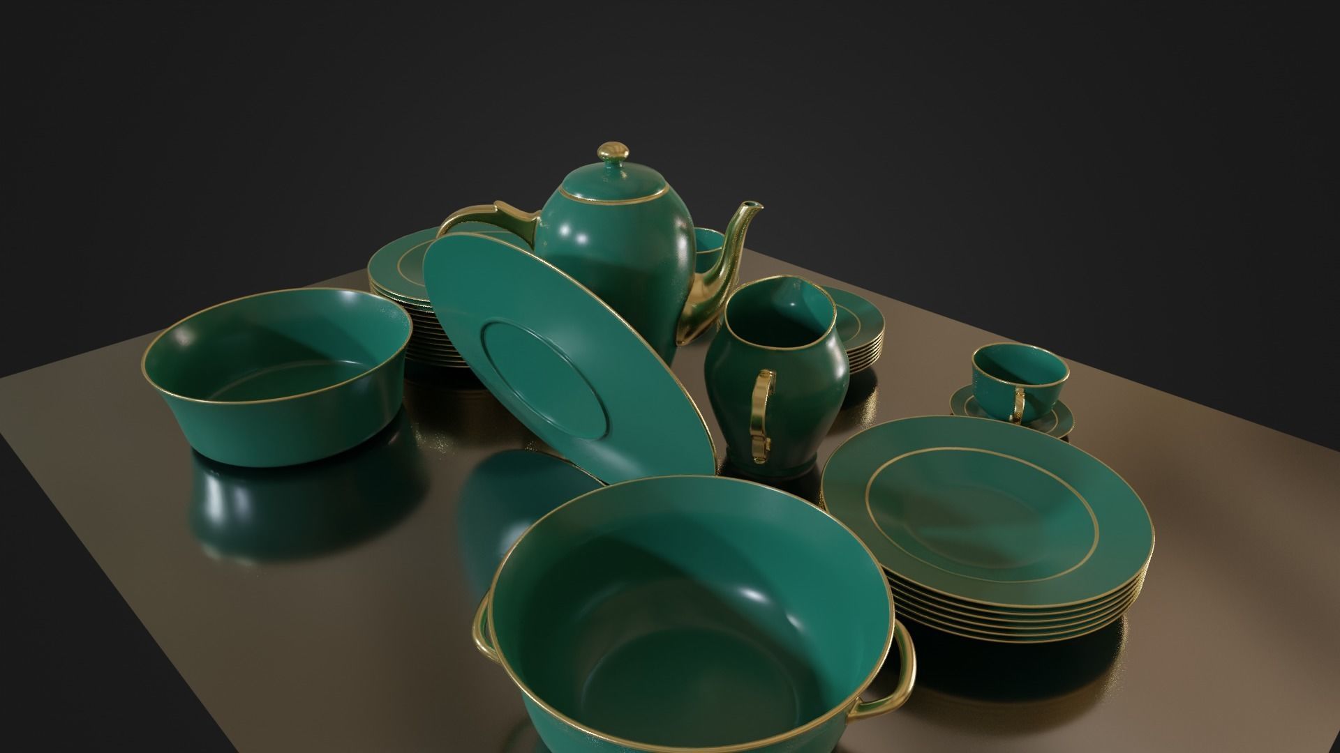 Dinner set 01 Low-poly 3D model_15