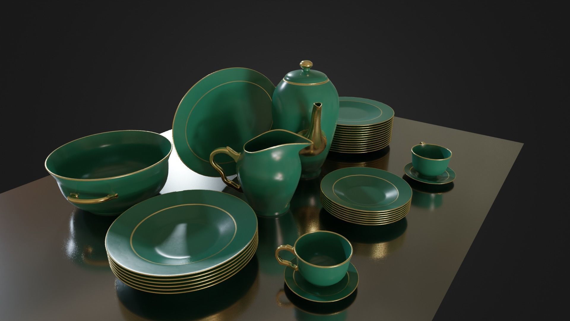 Dinner set 01 Low-poly 3D model_6