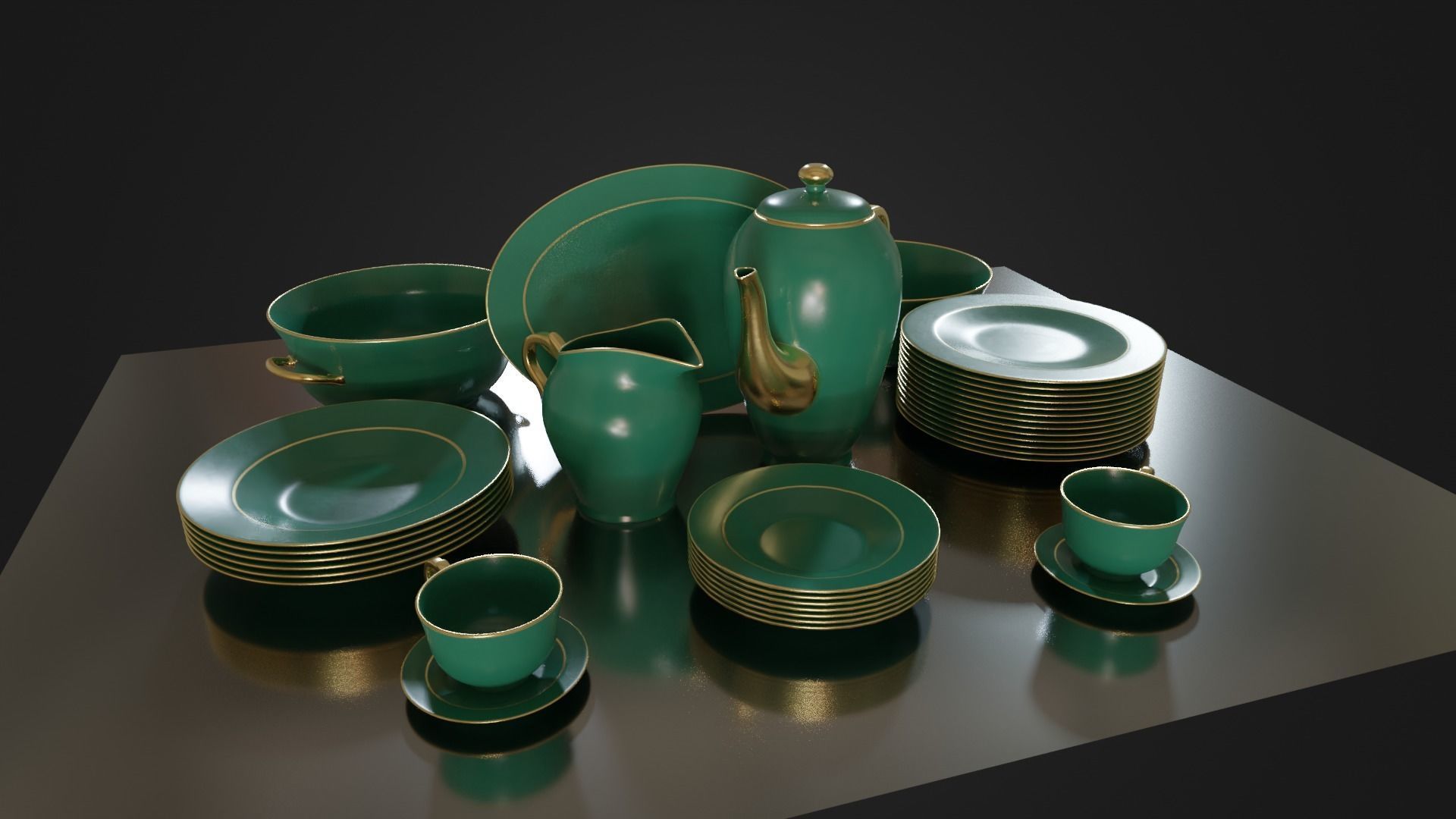 Dinner set 01 Low-poly 3D model_2