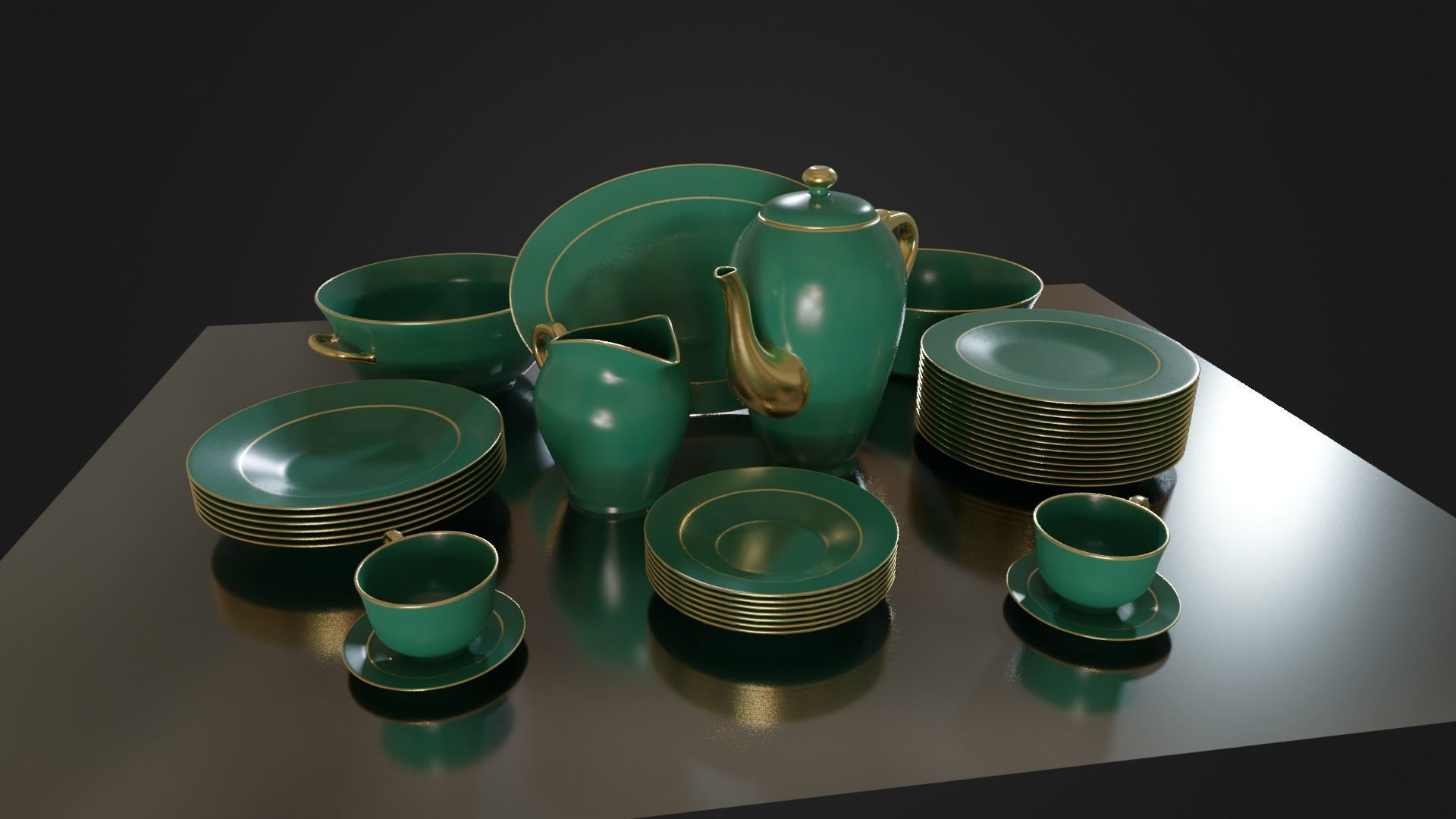 Dinner set 01 Low-poly 3D model_1