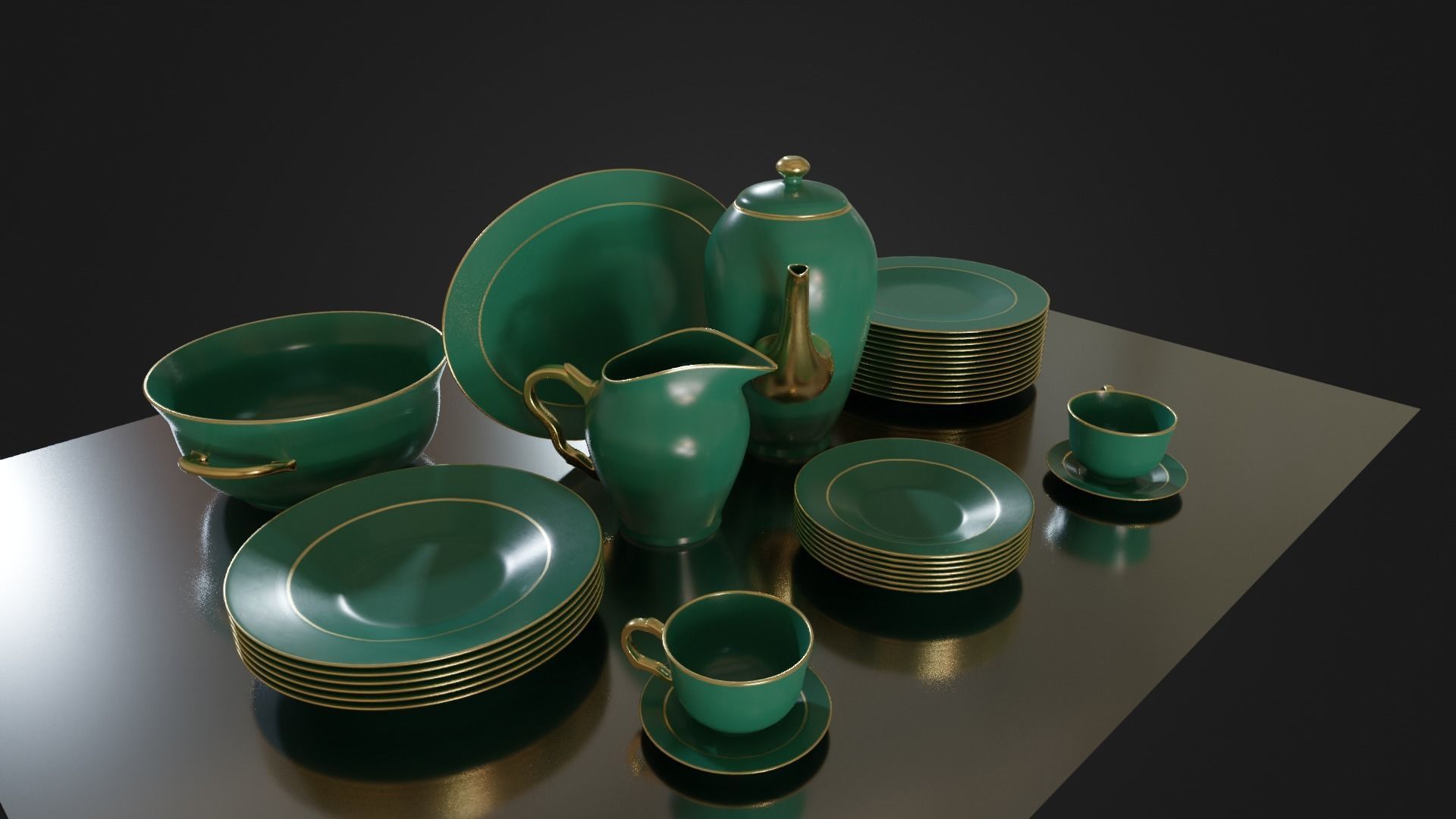 Dinner set 01 Low-poly 3D model_5