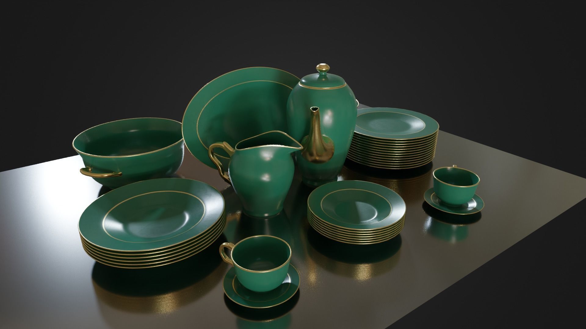 Dinner set 01 Low-poly 3D model_4