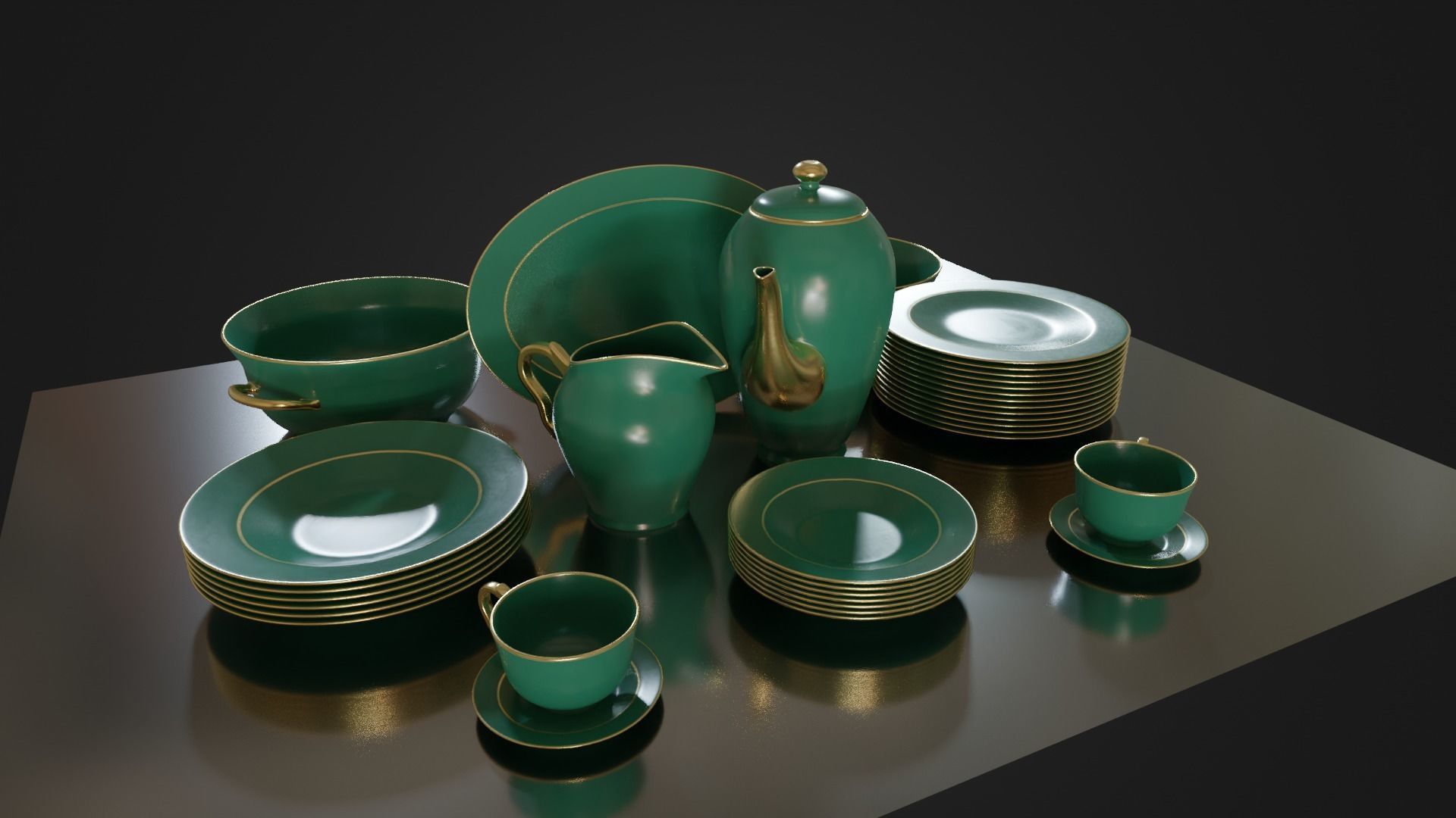 Dinner set 01 Low-poly 3D model_3