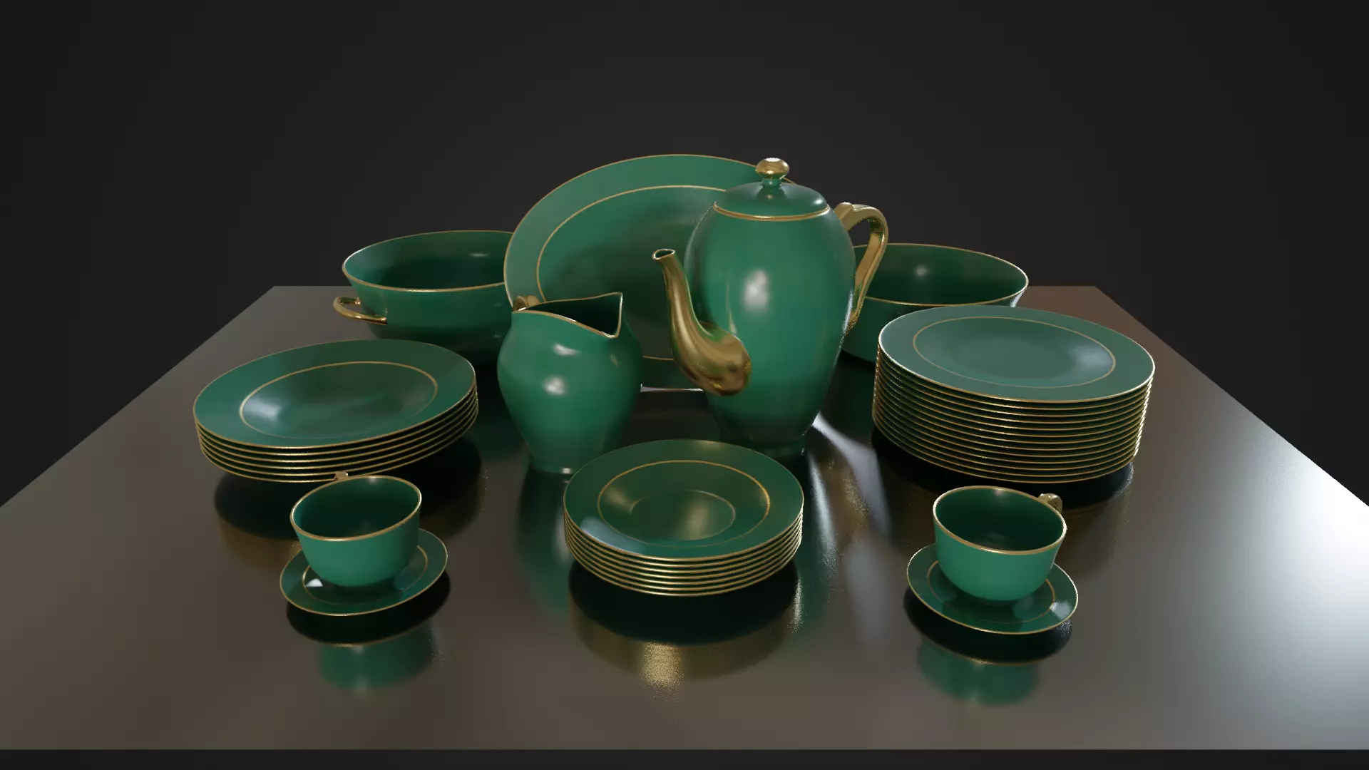 Dinner set 01 Low-poly 3D model_0