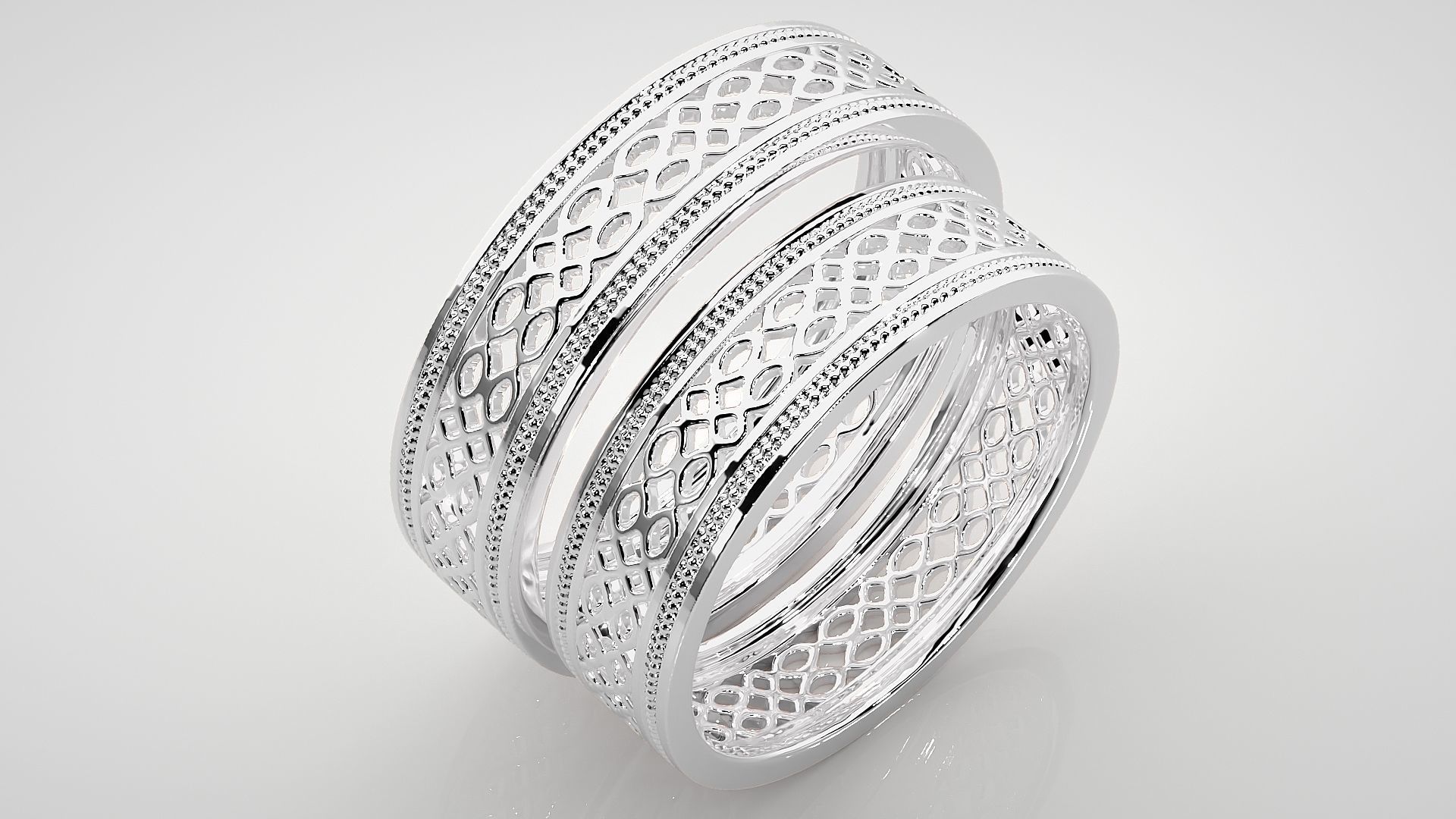Mesh Theme Plain Gold Couple Band Ring 3dm stl render detail  3D print model_8
