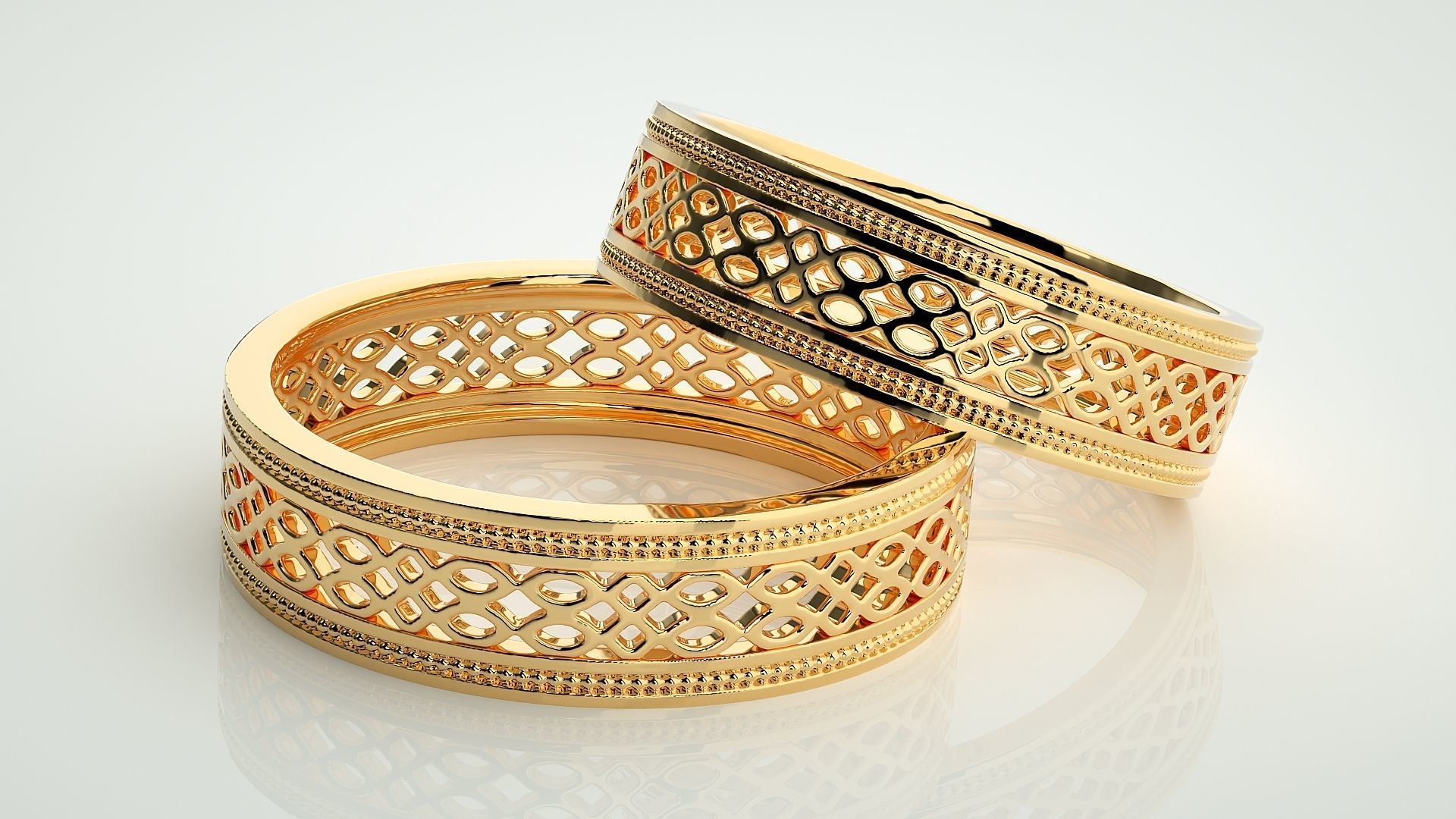 Mesh Theme Plain Gold Couple Band Ring 3dm stl render detail  3D print model_10