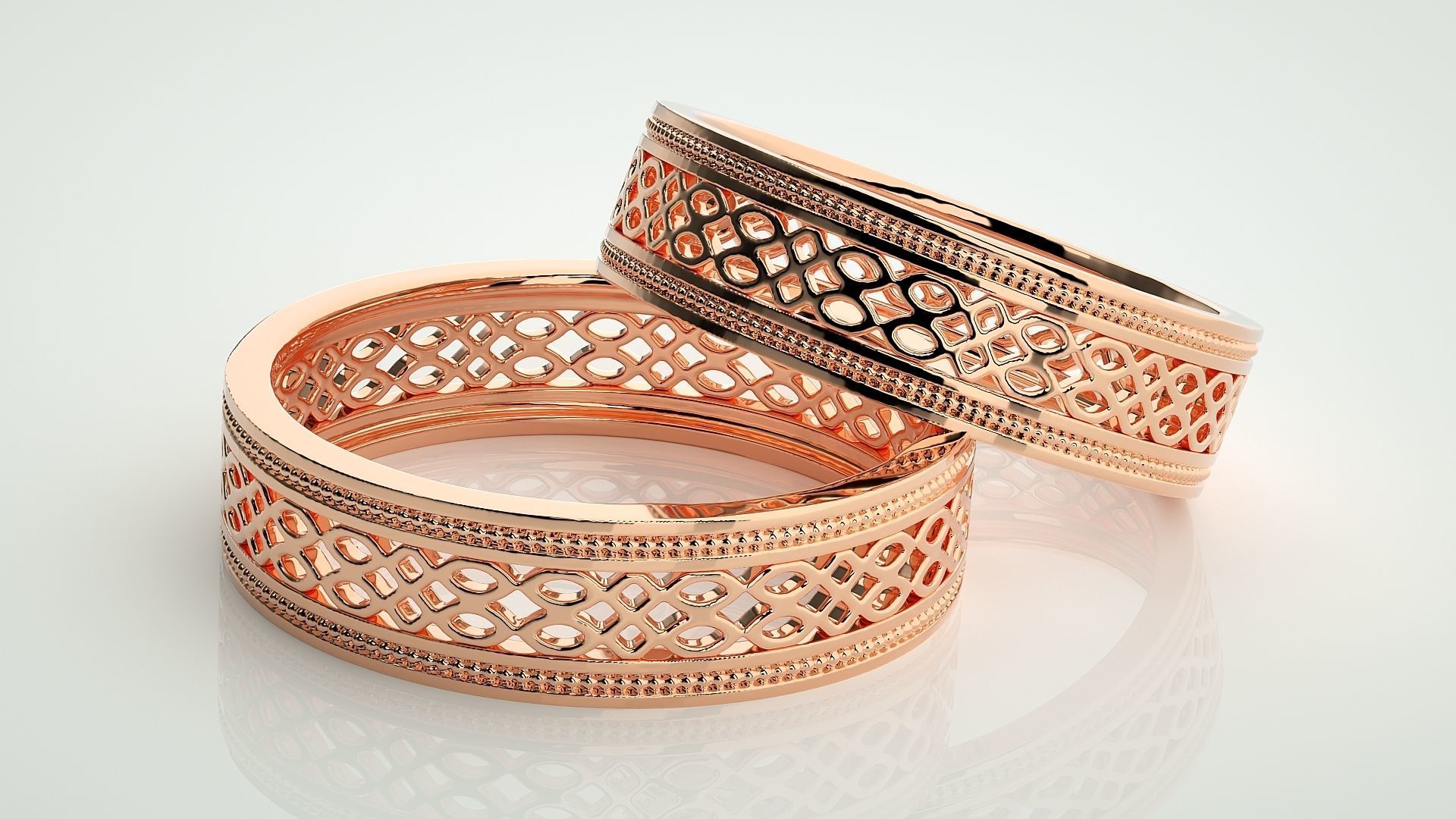 Mesh Theme Plain Gold Couple Band Ring 3dm stl render detail  3D print model_1