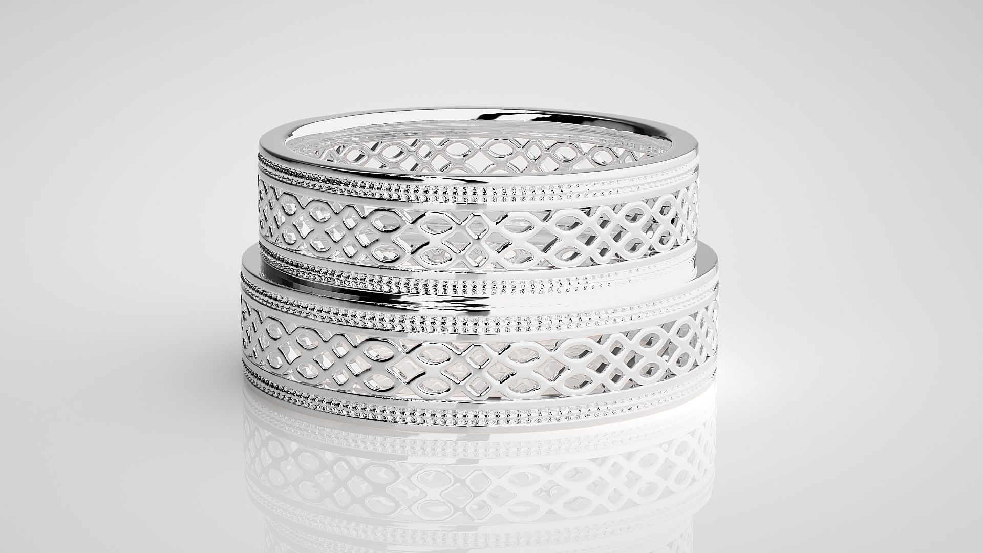 Mesh Theme Plain Gold Couple Band Ring 3dm stl render detail  3D print model_7