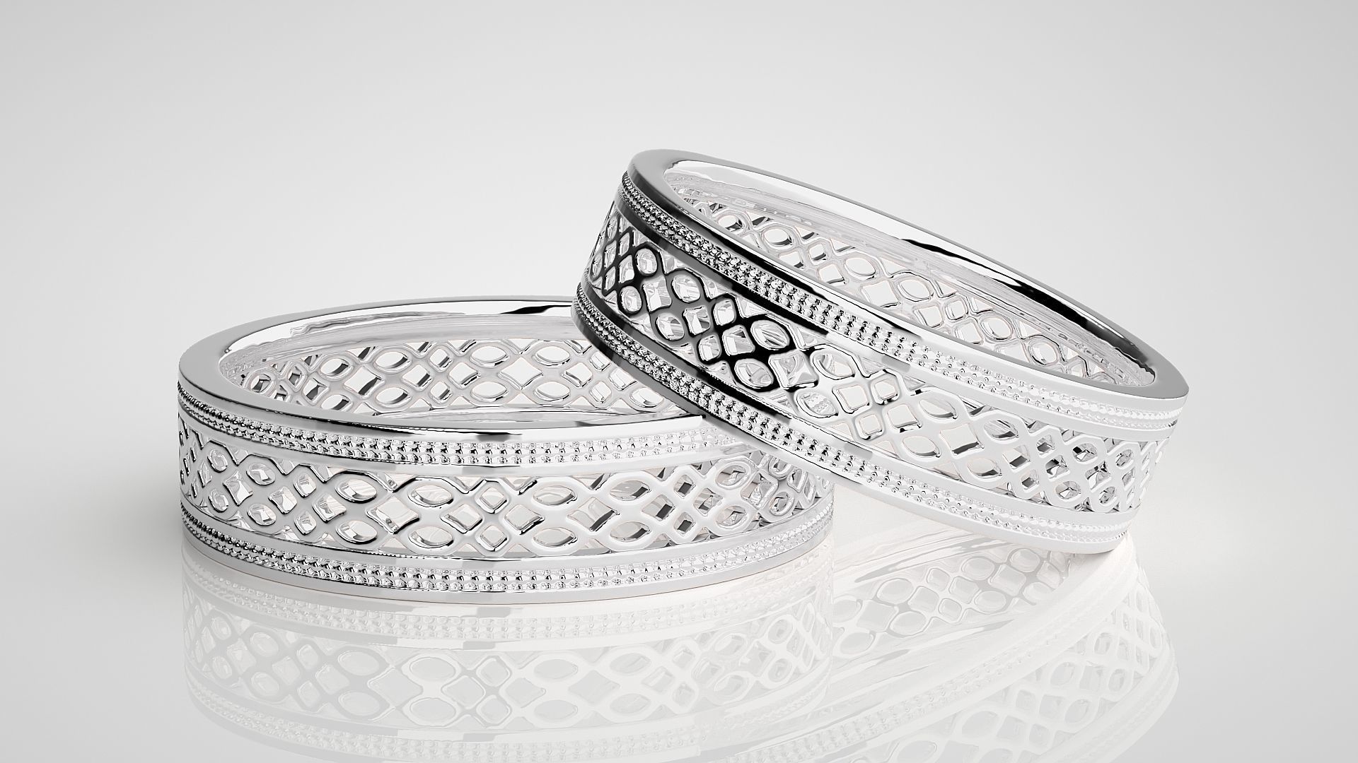 Mesh Theme Plain Gold Couple Band Ring 3dm stl render detail  3D print model_5