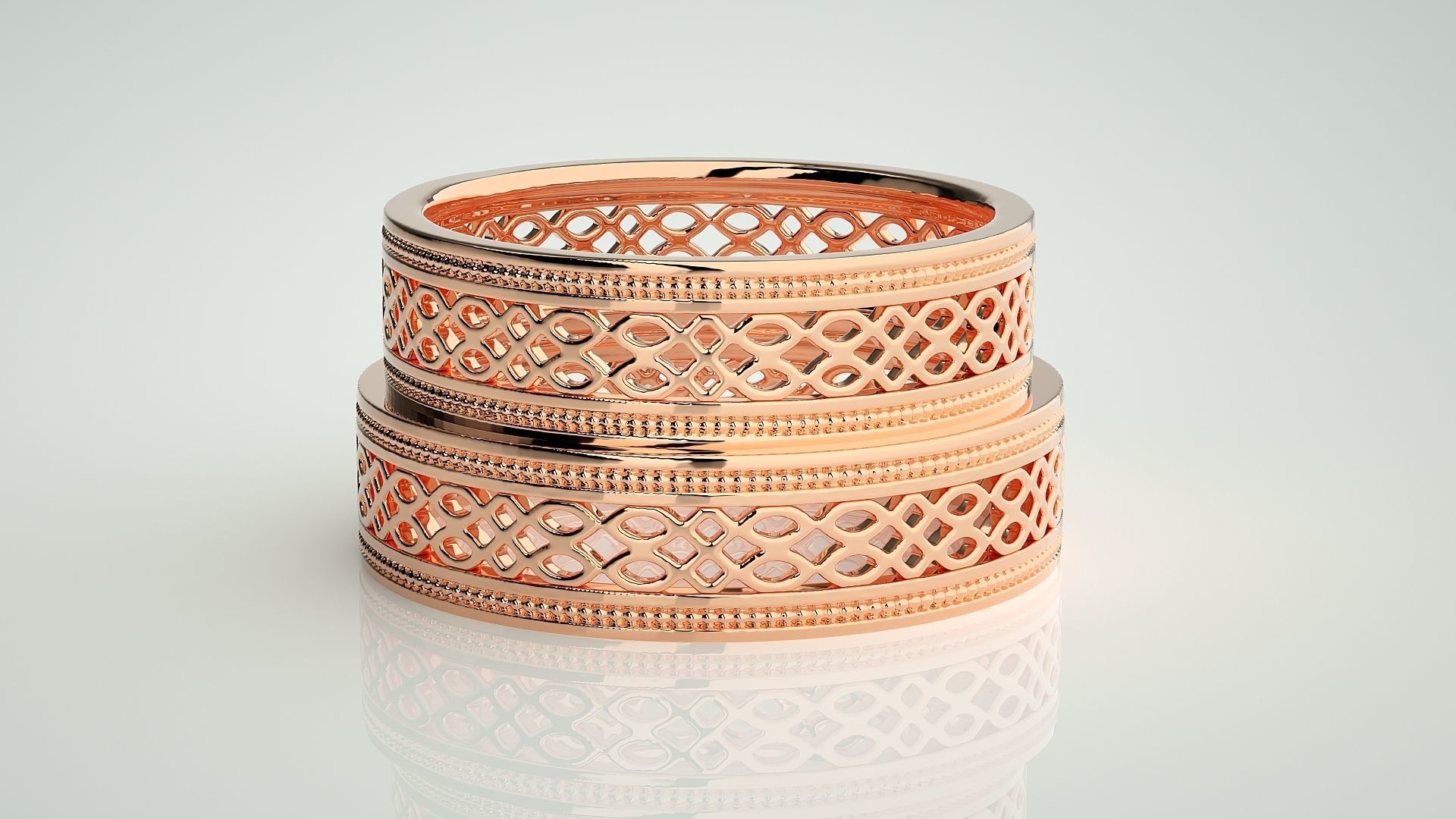 Mesh Theme Plain Gold Couple Band Ring 3dm stl render detail  3D print model_2