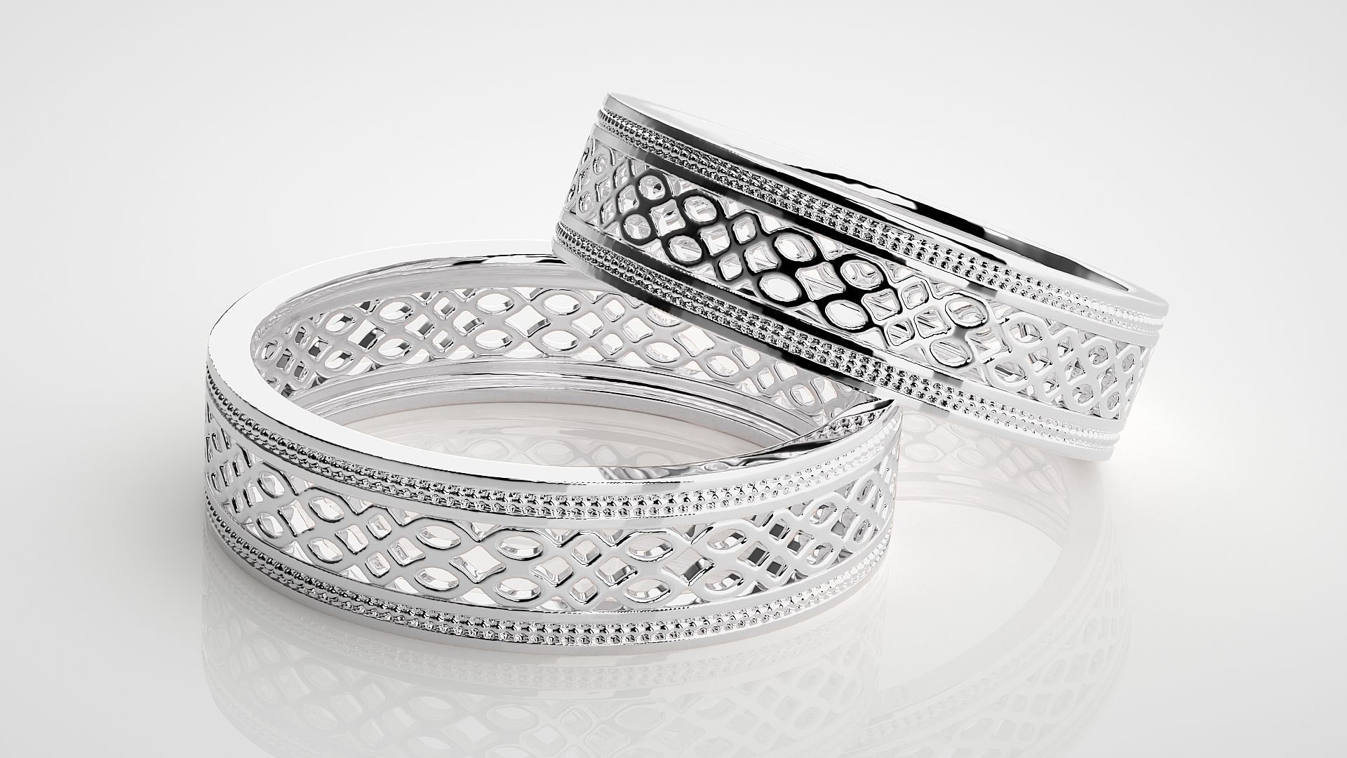 Mesh Theme Plain Gold Couple Band Ring 3dm stl render detail  3D print model_6