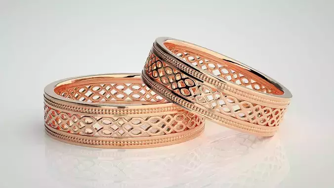 Mesh Theme Plain Gold Couple Band Ring 3dm stl render detail  3D print model
