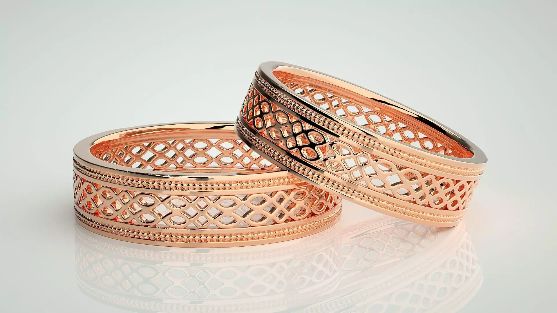 Mesh Theme Plain Gold Couple Band Ring 3dm stl render detail  3D print model_0