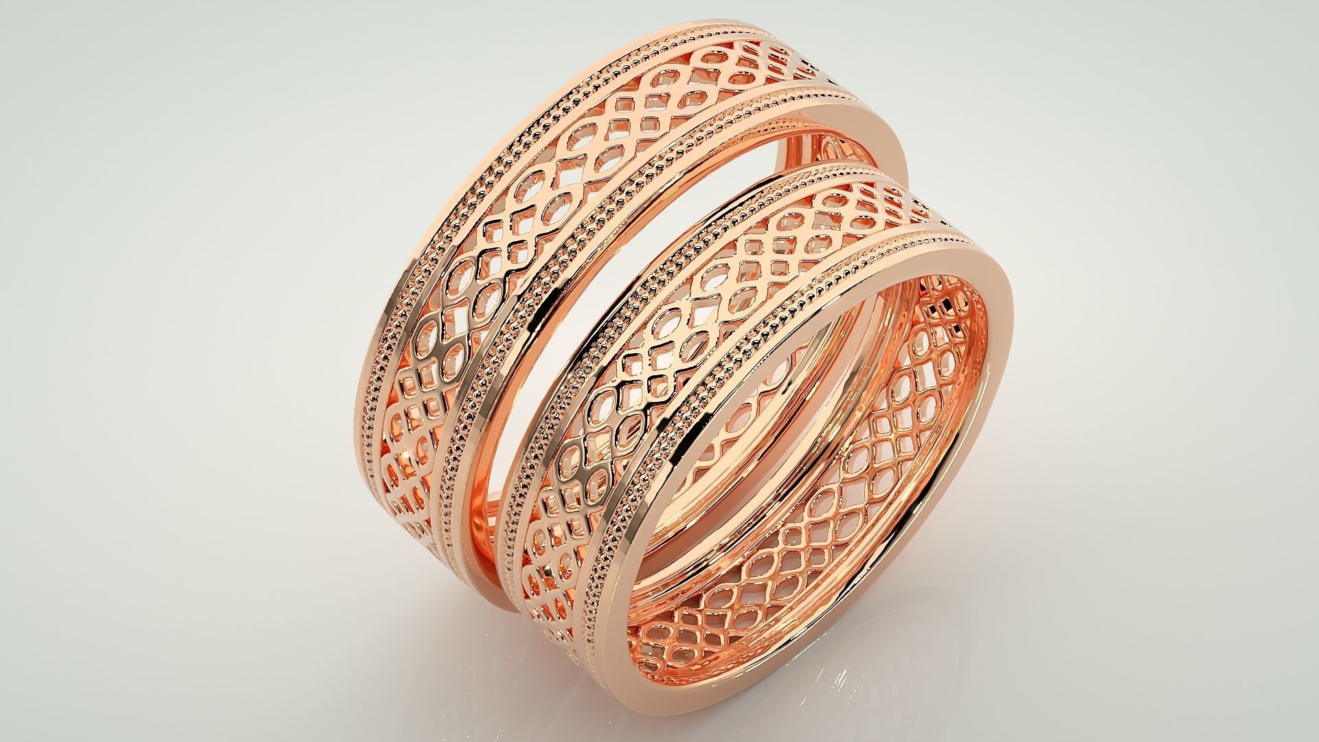 Mesh Theme Plain Gold Couple Band Ring 3dm stl render detail  3D print model_4