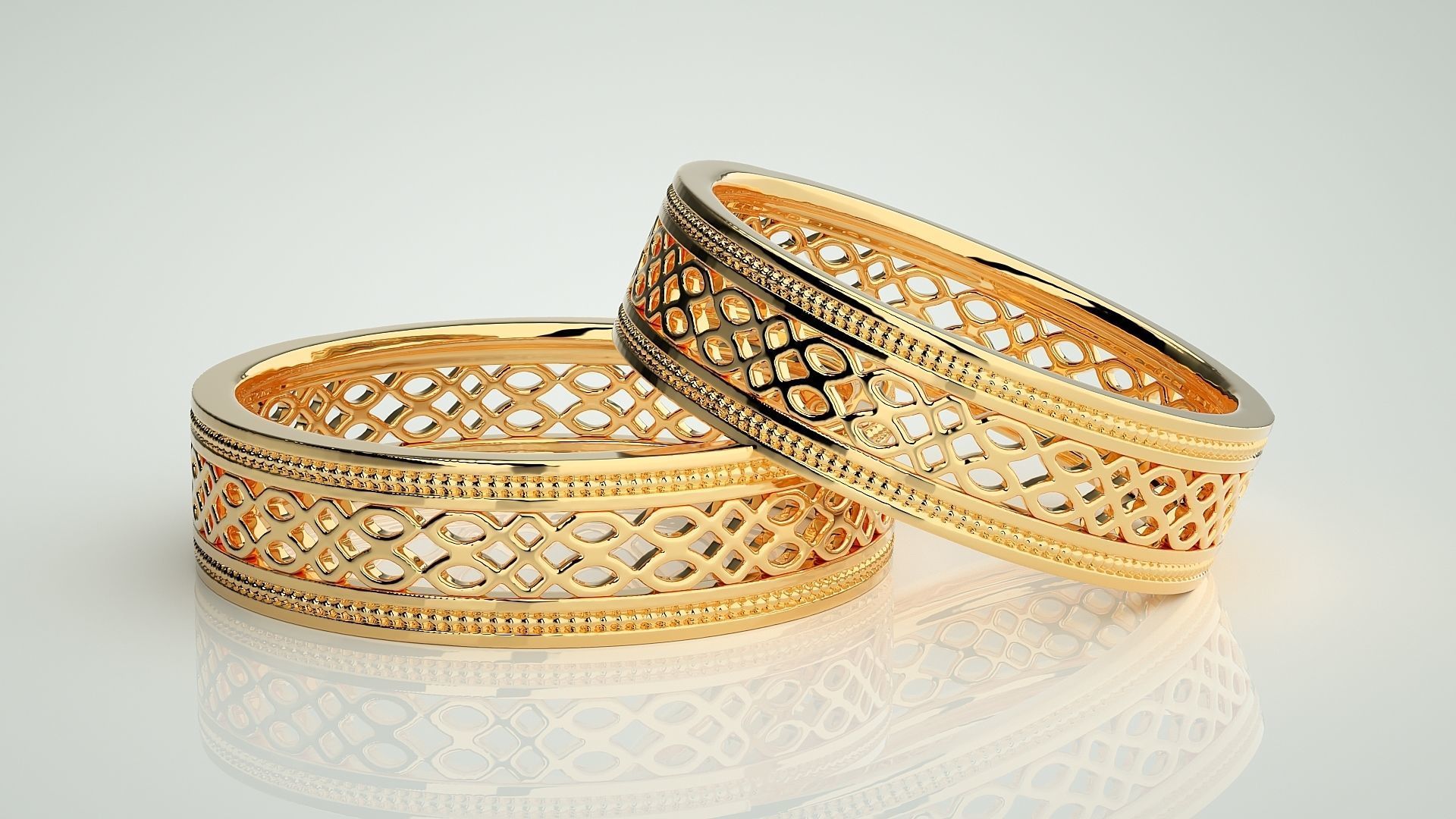 Mesh Theme Plain Gold Couple Band Ring 3dm stl render detail  3D print model_9