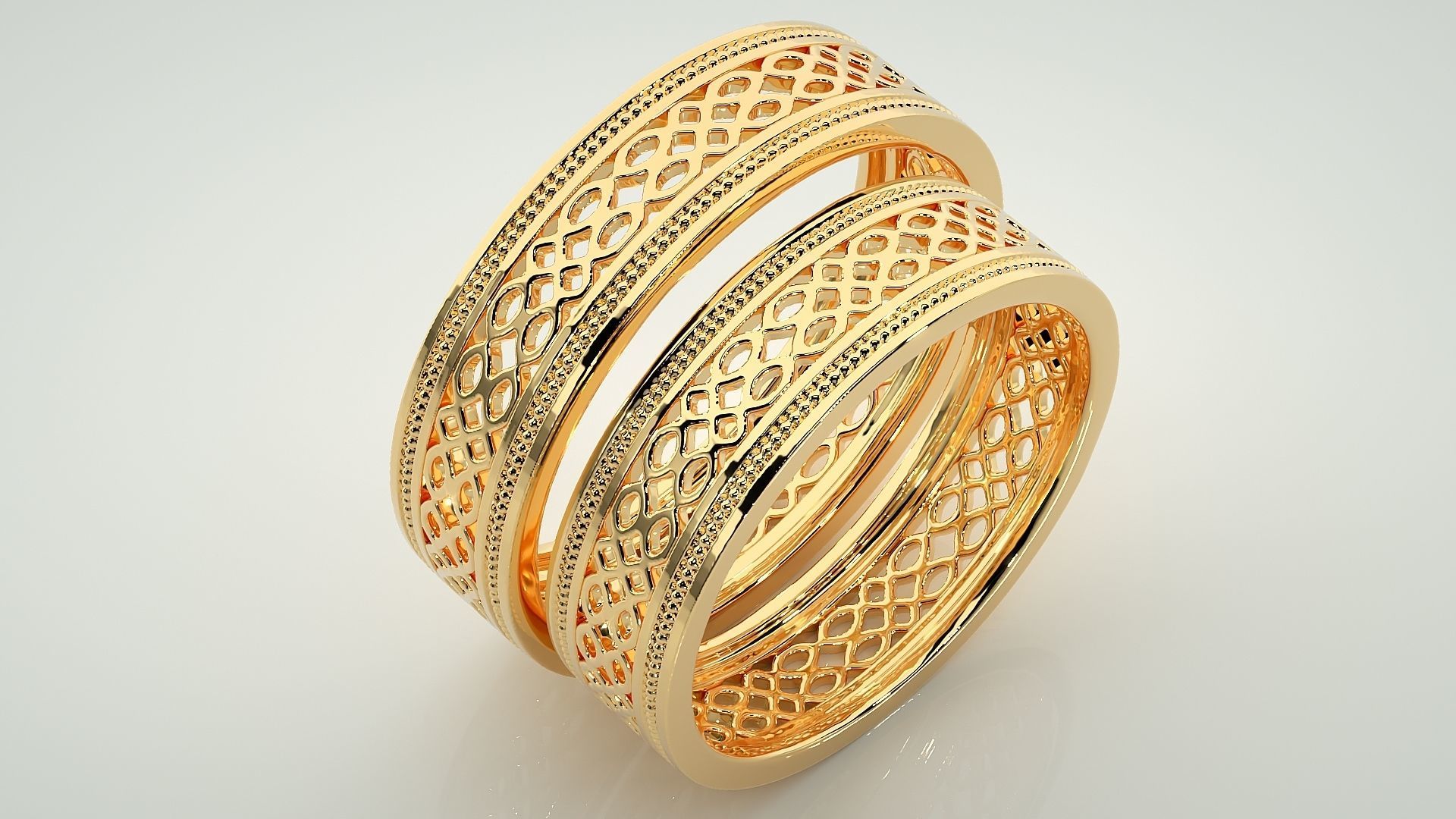 Mesh Theme Plain Gold Couple Band Ring 3dm stl render detail  3D print model_12