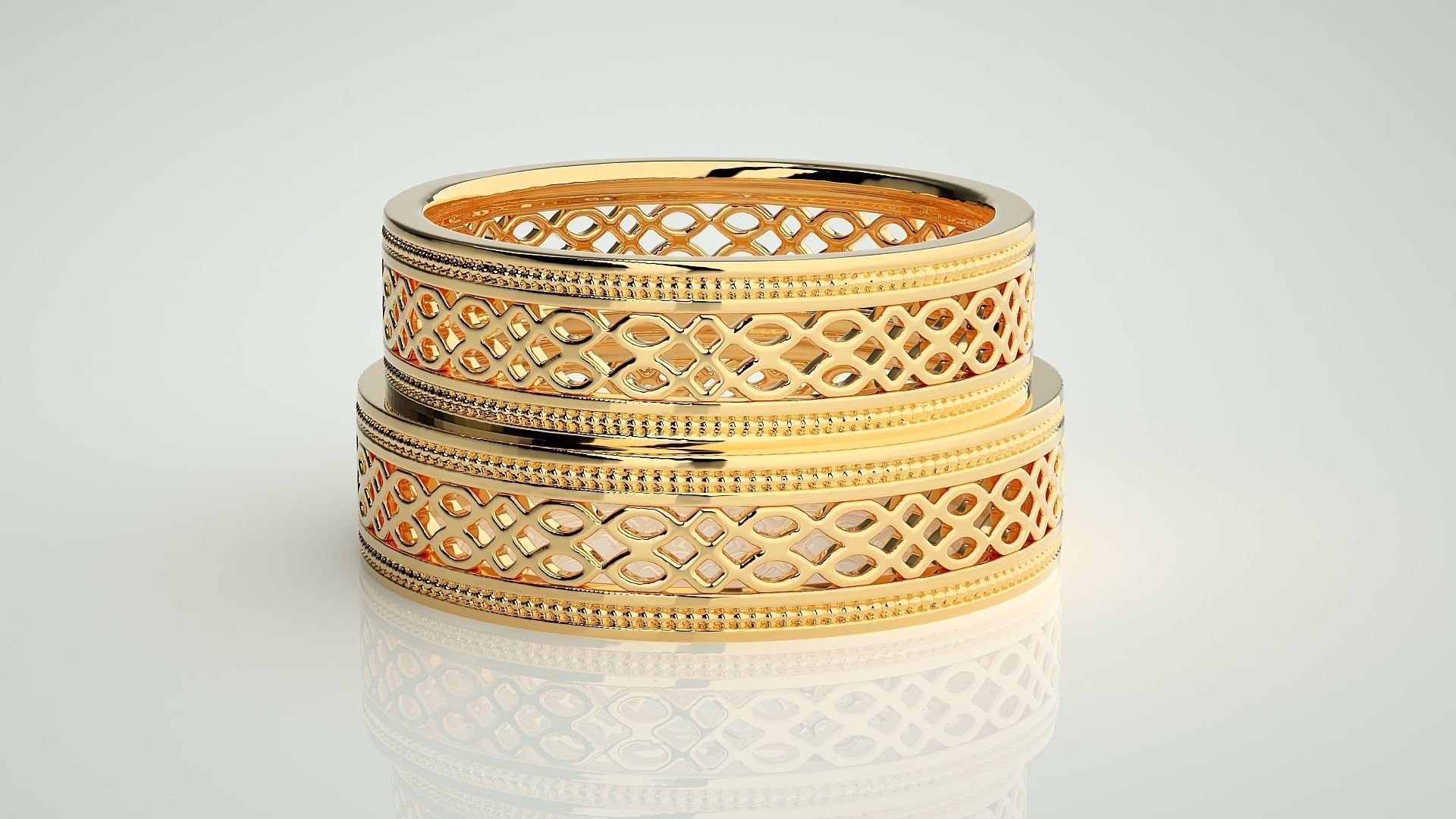 Mesh Theme Plain Gold Couple Band Ring 3dm stl render detail  3D print model_11