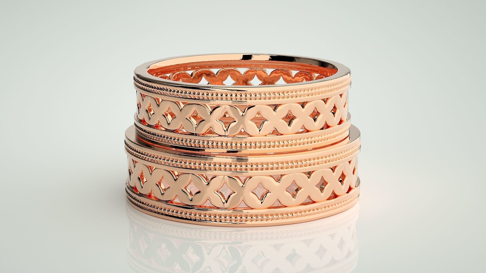 Mesh X Plain Gold Couple Band Ring 3dm stl render detail  3D print model_2
