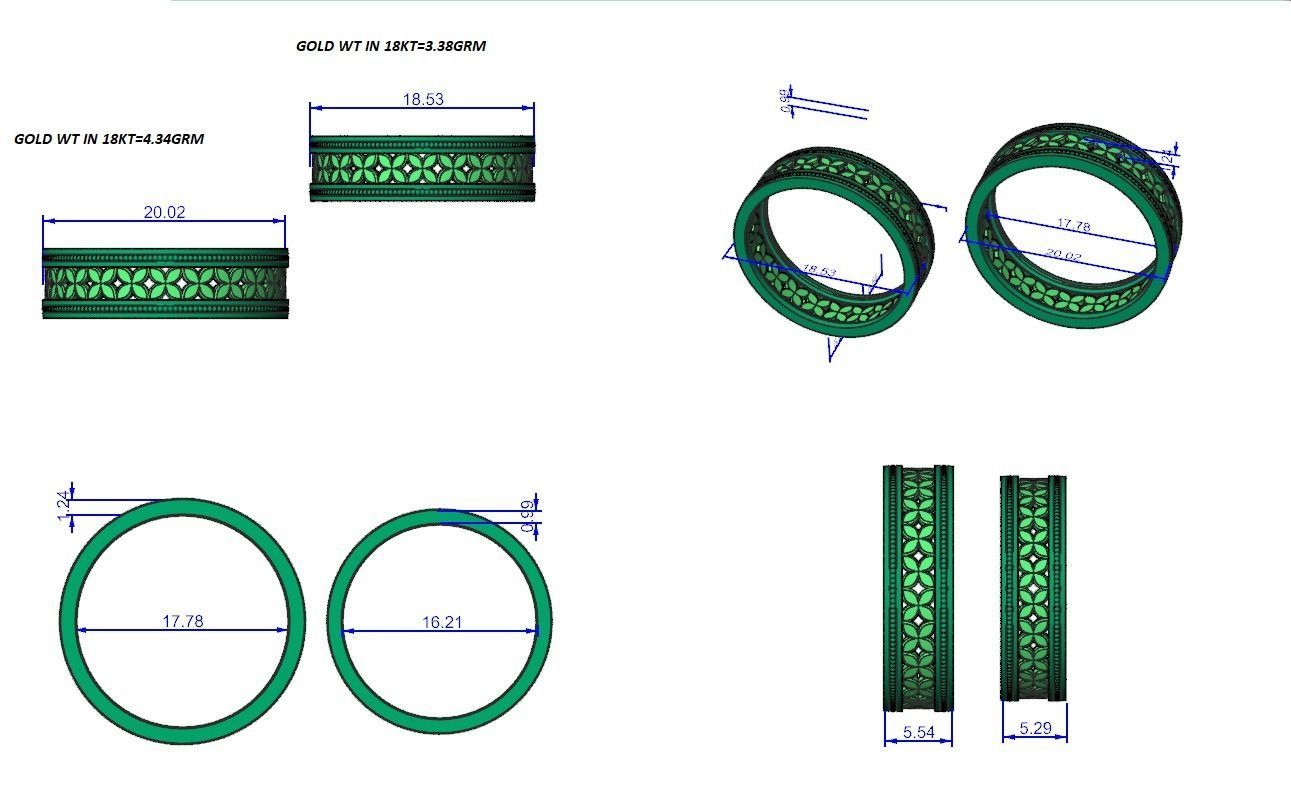 Mesh X Plain Gold Couple Band Ring 3dm stl render detail  3D print model_3
