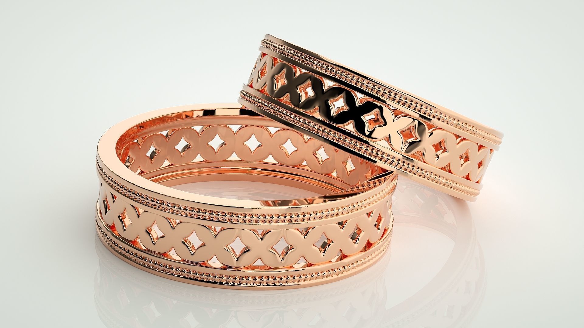 Mesh X Plain Gold Couple Band Ring 3dm stl render detail  3D print model_1