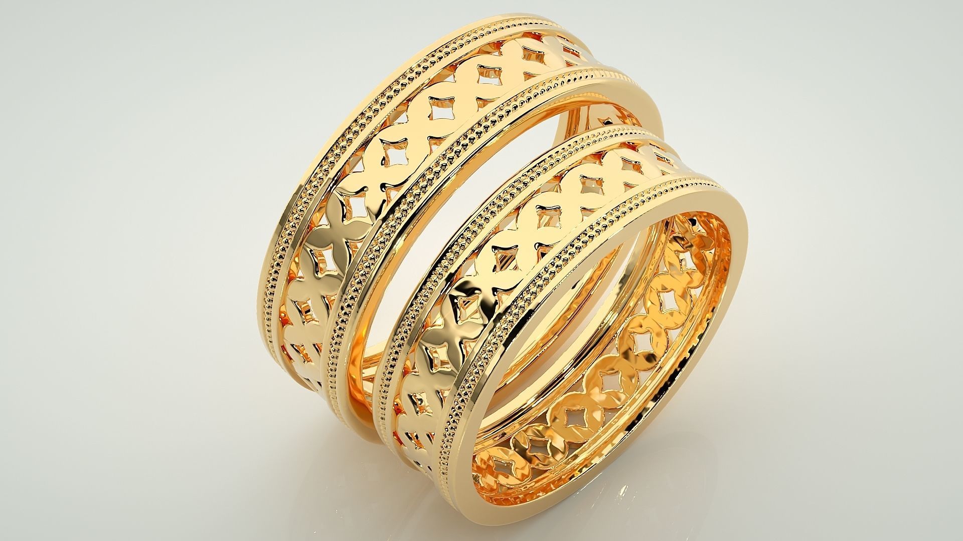 Mesh X Plain Gold Couple Band Ring 3dm stl render detail  3D print model_12
