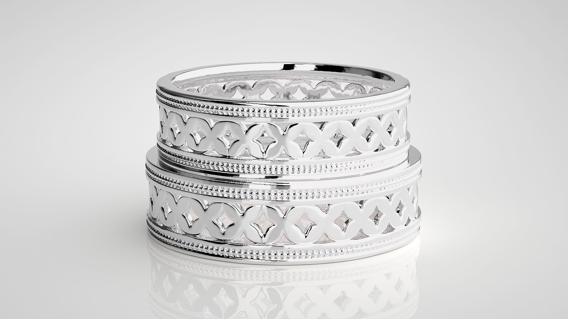 Mesh X Plain Gold Couple Band Ring 3dm stl render detail  3D print model_7