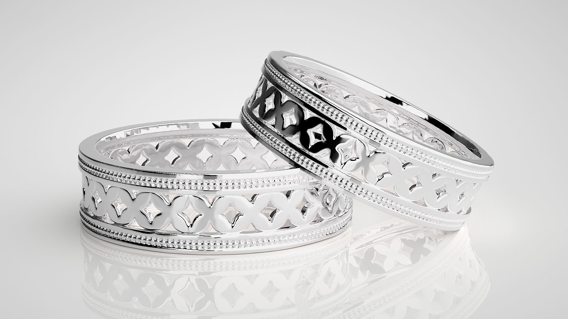 Mesh X Plain Gold Couple Band Ring 3dm stl render detail  3D print model_5