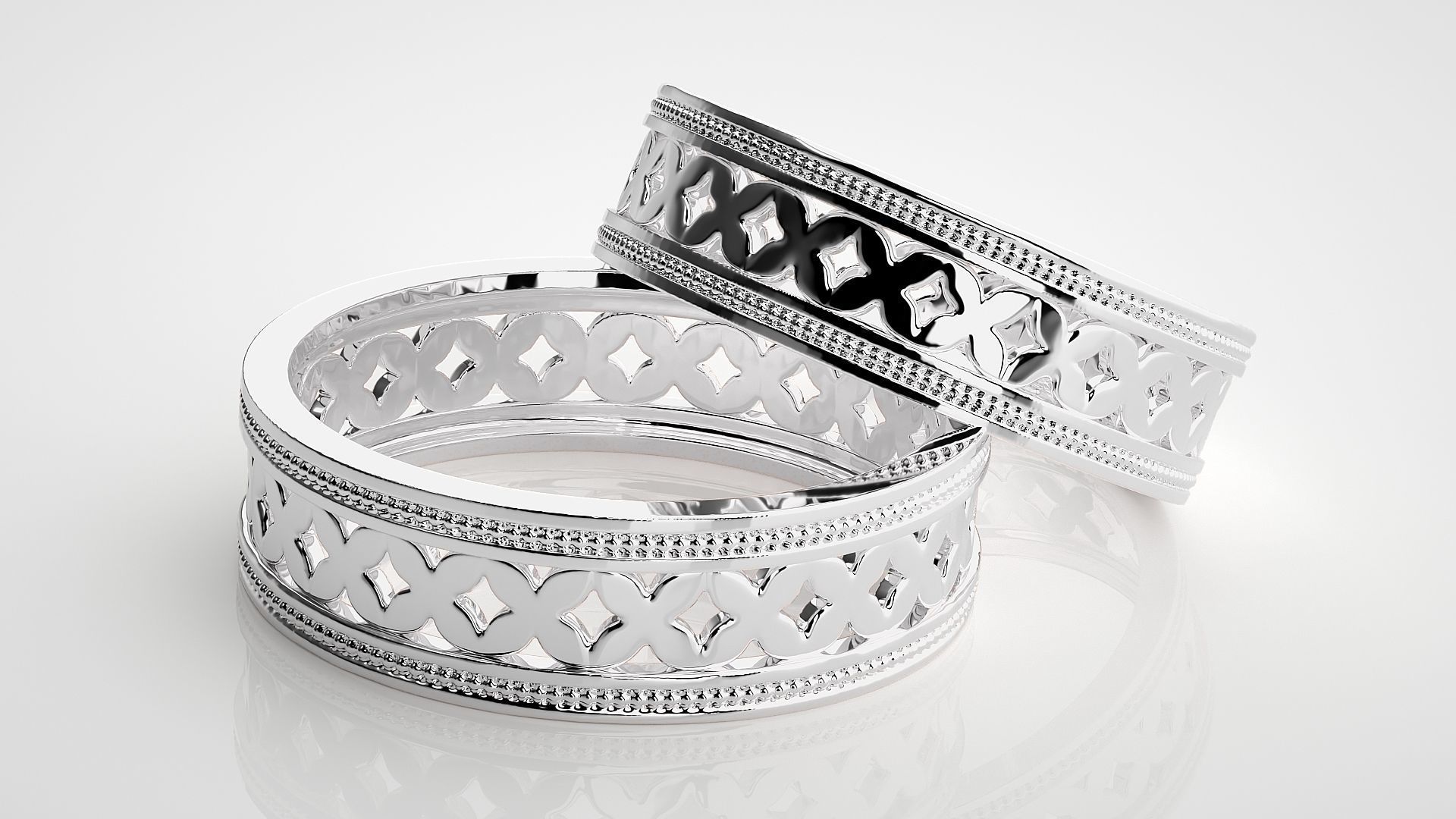 Mesh X Plain Gold Couple Band Ring 3dm stl render detail  3D print model_6