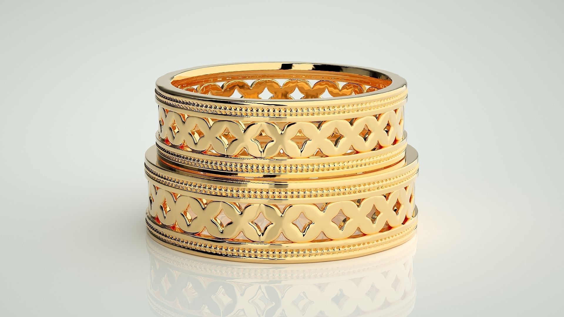 Mesh X Plain Gold Couple Band Ring 3dm stl render detail  3D print model_11
