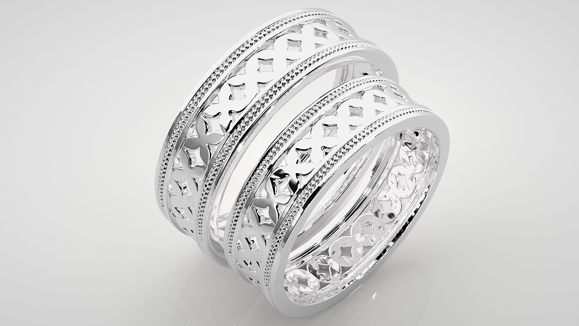 Mesh X Plain Gold Couple Band Ring 3dm stl render detail  3D print model_8