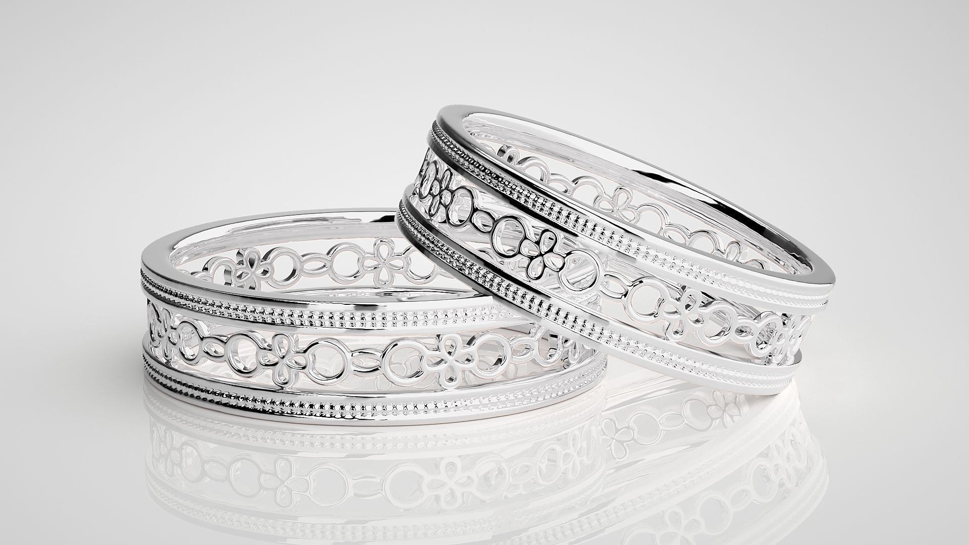 Chain Plain Gold Couple Band Ring 3dm stl render detail 3D print model_5