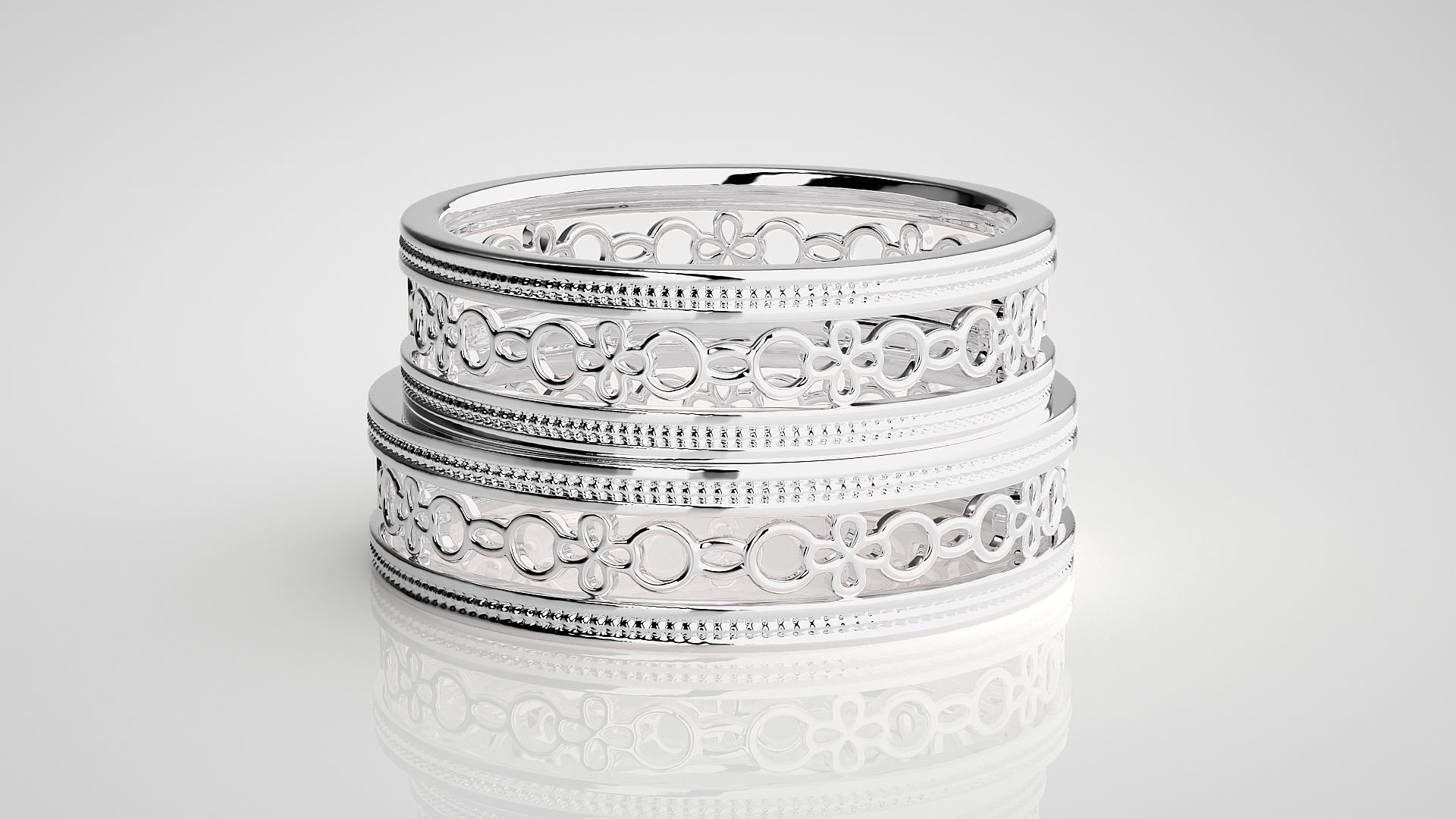 Chain Plain Gold Couple Band Ring 3dm stl render detail 3D print model_7