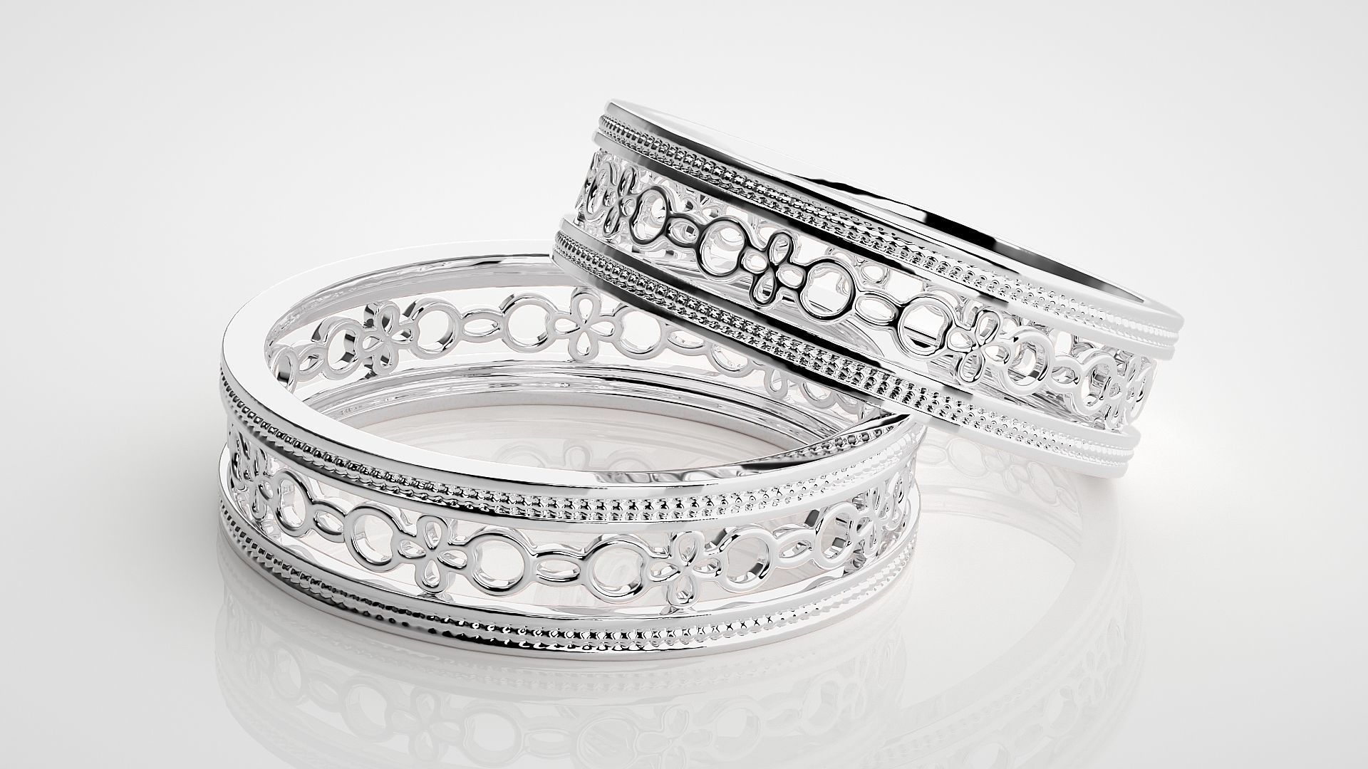 Chain Plain Gold Couple Band Ring 3dm stl render detail 3D print model_6