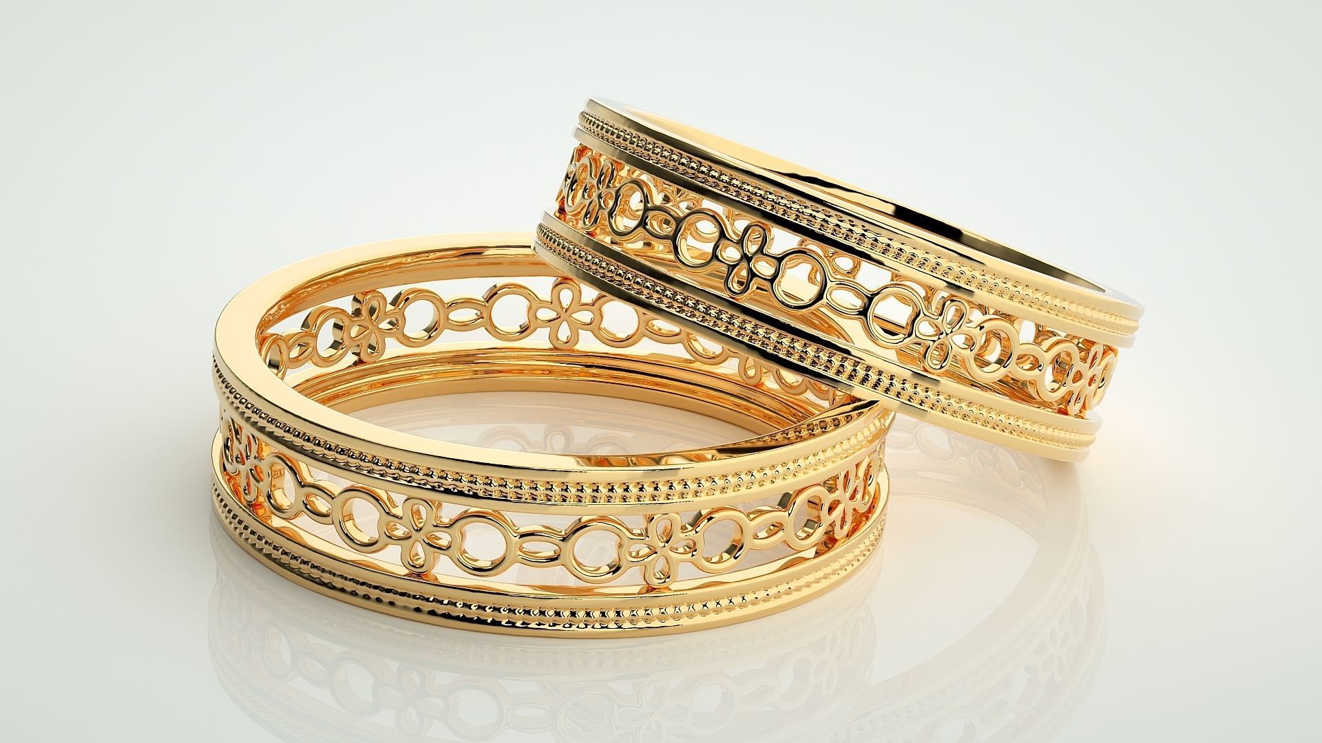 Chain Plain Gold Couple Band Ring 3dm stl render detail 3D print model_10