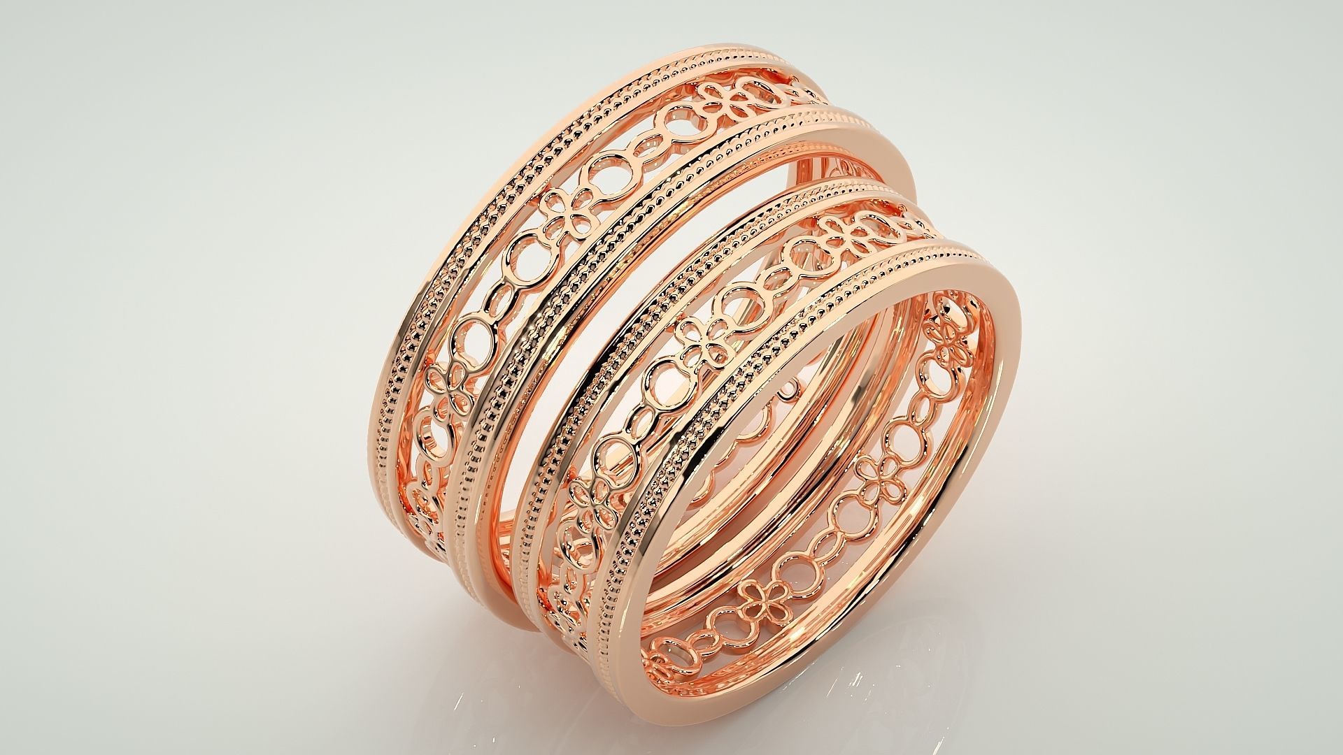 Chain Plain Gold Couple Band Ring 3dm stl render detail 3D print model_3